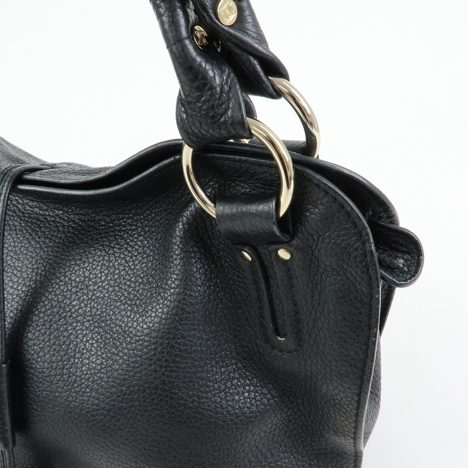 CELINE Macadam Bittersweet Leather Shoulder Bag Hand Bag Black