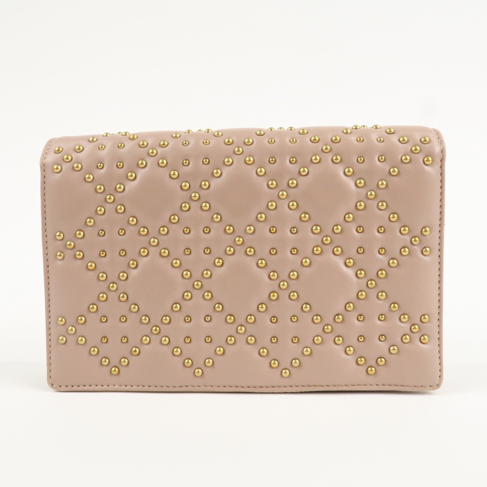 Christian Dior Addict Studs Leather Chain Shoulder Bag Hand Bag Beige Used