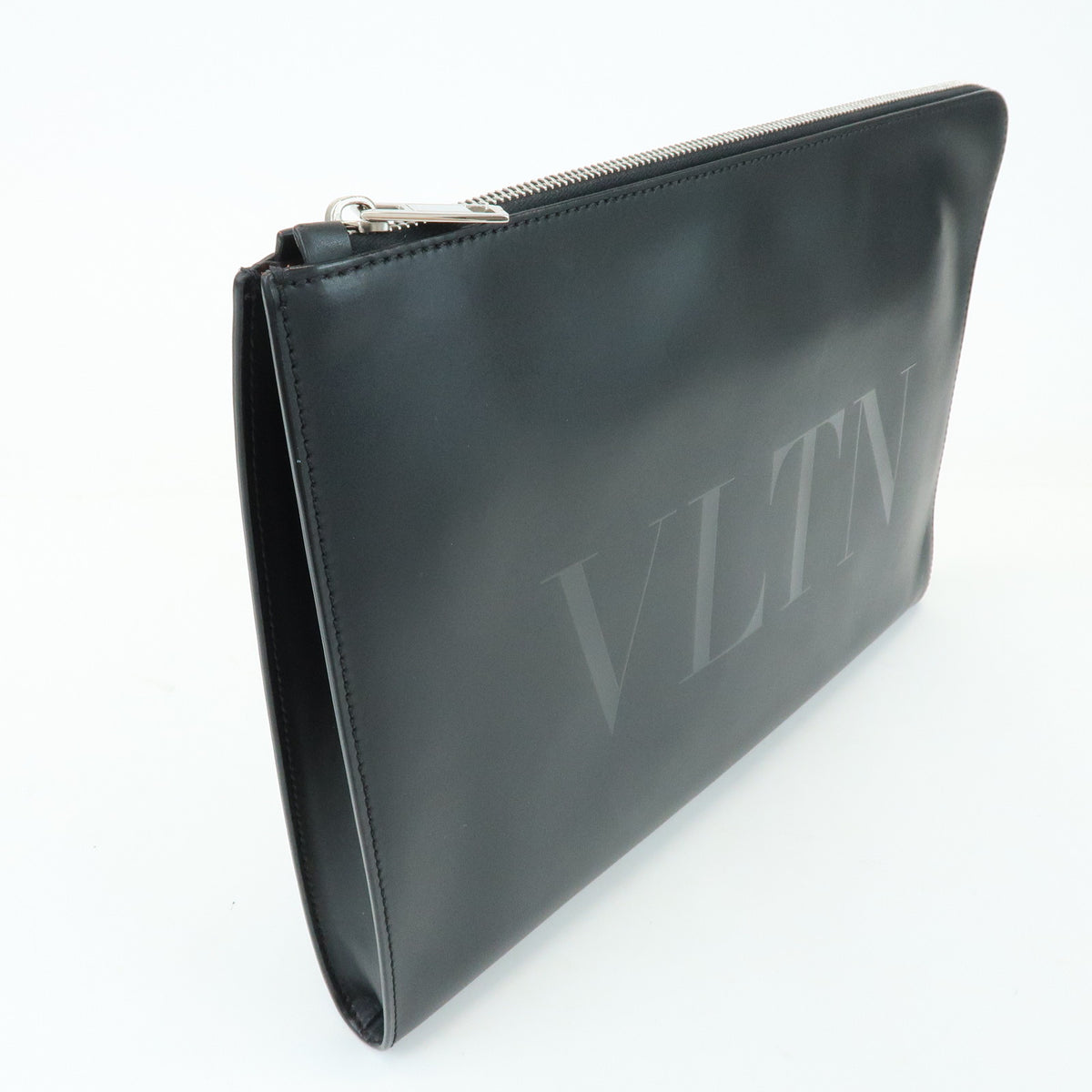 VALENTINO GARAVANI Leather Clutch Bag Flat Pouch Black