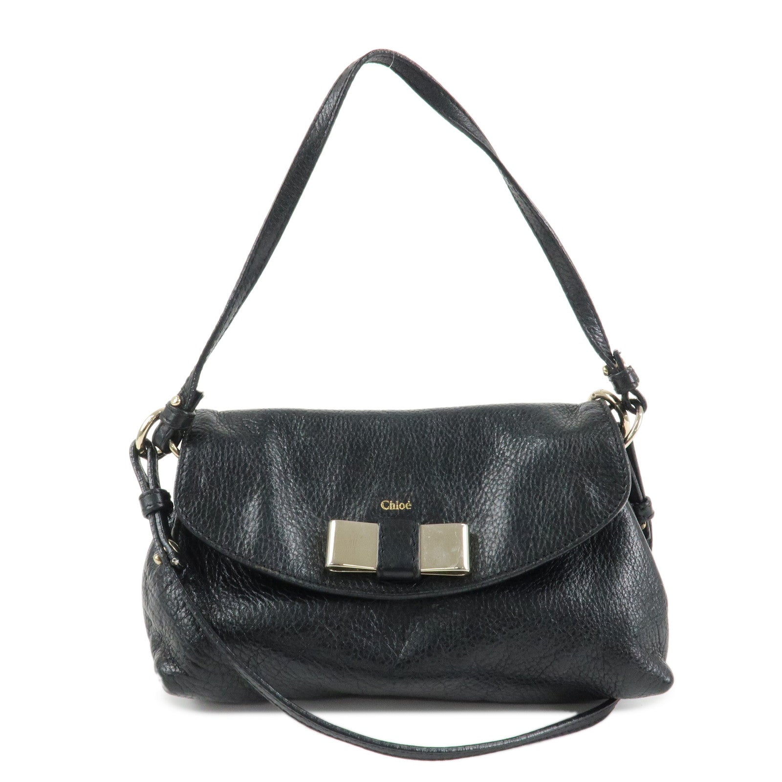 Chloe Lily Metal Ribbon Leather 2Way Shoulder Bag Hand Bag Black Used