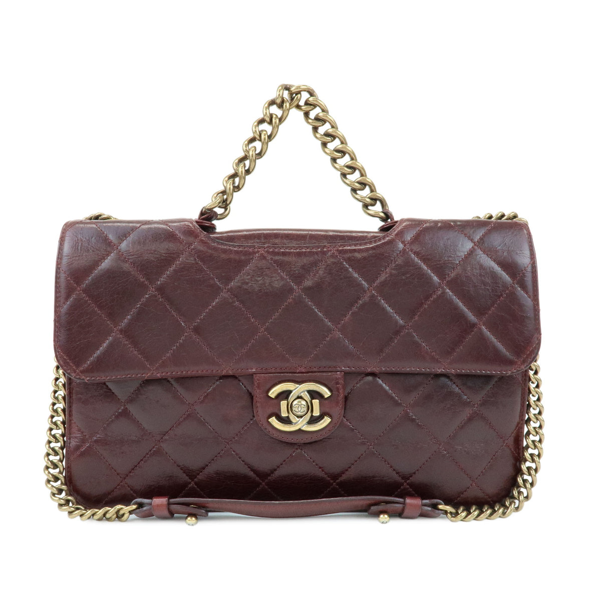 CHANEL Matelasse COCO Mark Leather Chain Shoulder Bag Burgundy