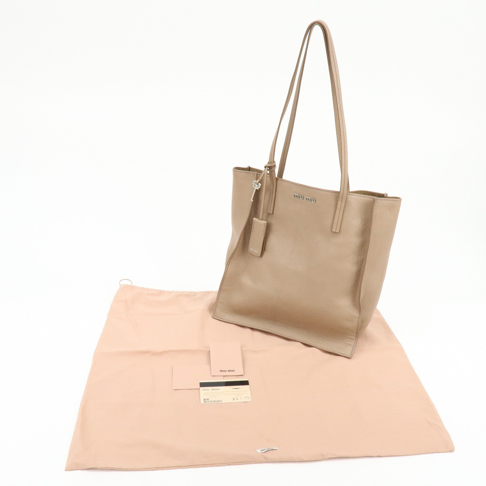 MIU MIU Madras Leather Tote Bag Shoulder Bag Beige RR2012