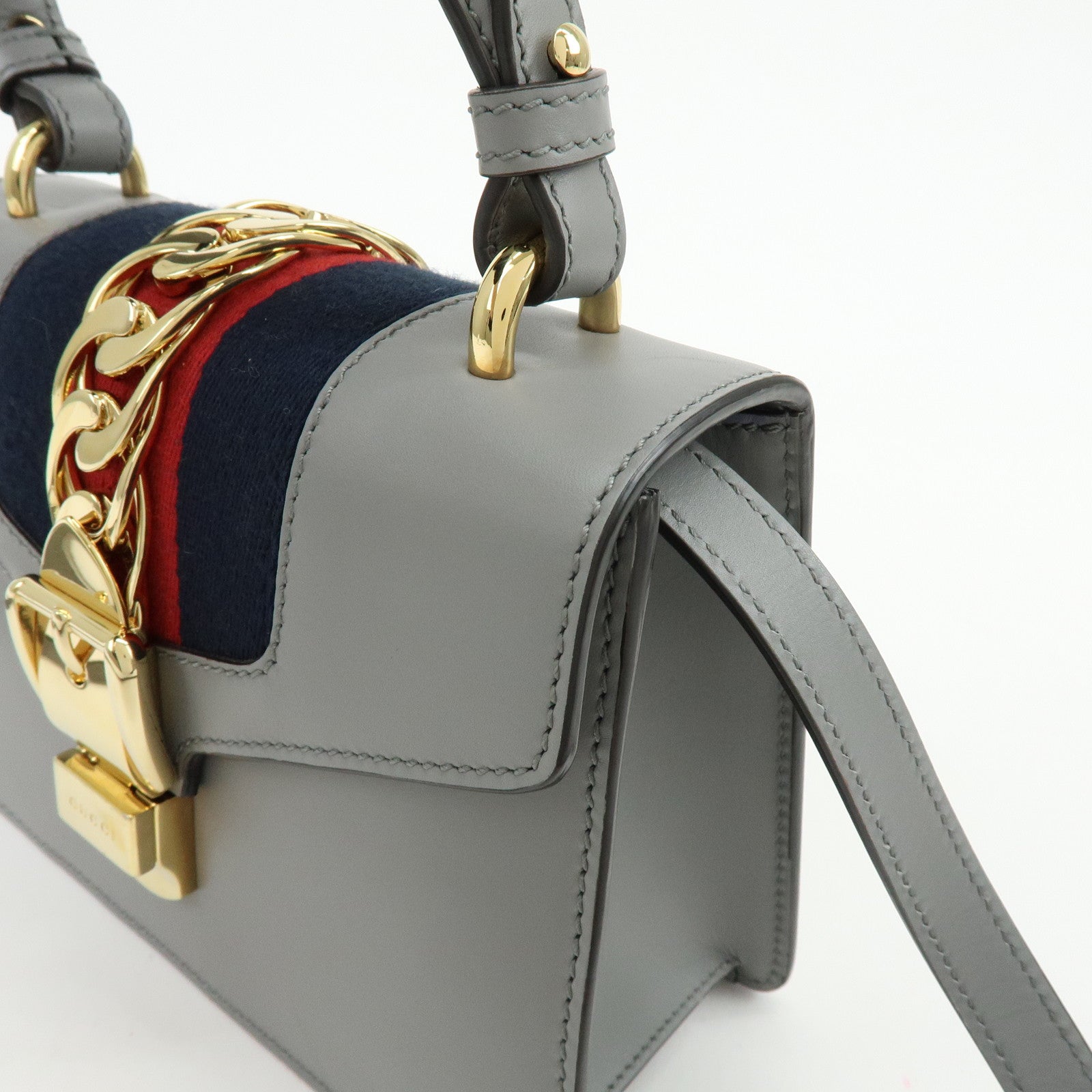 GUCCI Sylvie Sherry Leather 2Way Hand Bag Shoulder Bag Black 470270