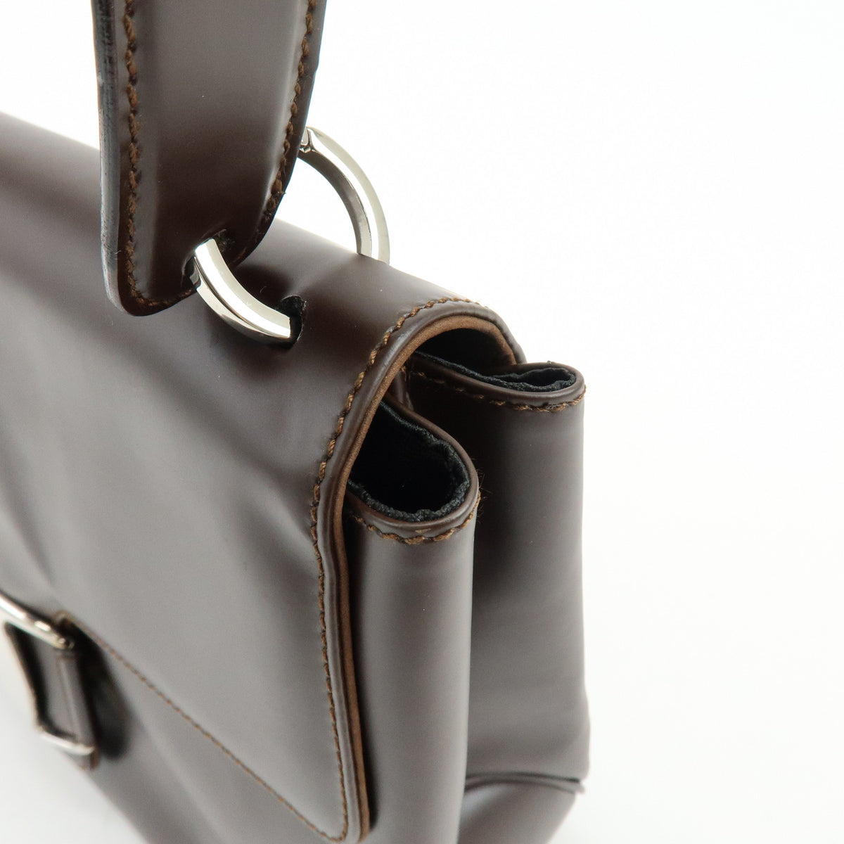Ferragamo Vara Leather Shoulder Bag Hand Bag Dark Brown