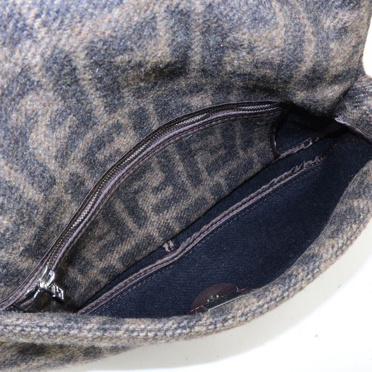 FENDI Zucca Mamma Baguette Wool Leather Shoulder Bag Hand Bag 26424