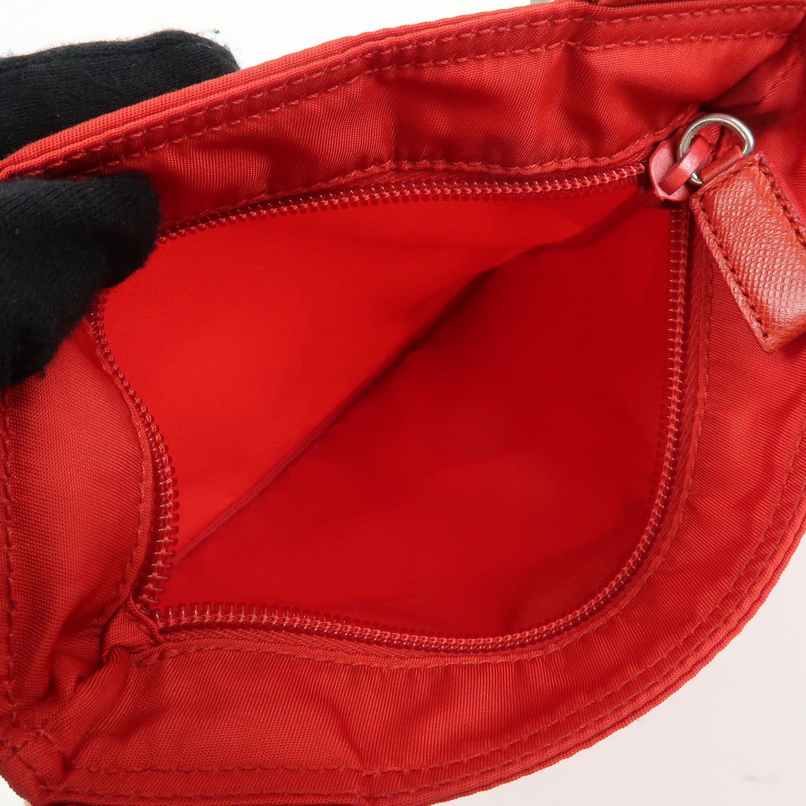 PRADA Triangle Logo Nylon Shoulder Bag Crossbody Bag Red Beige B7372