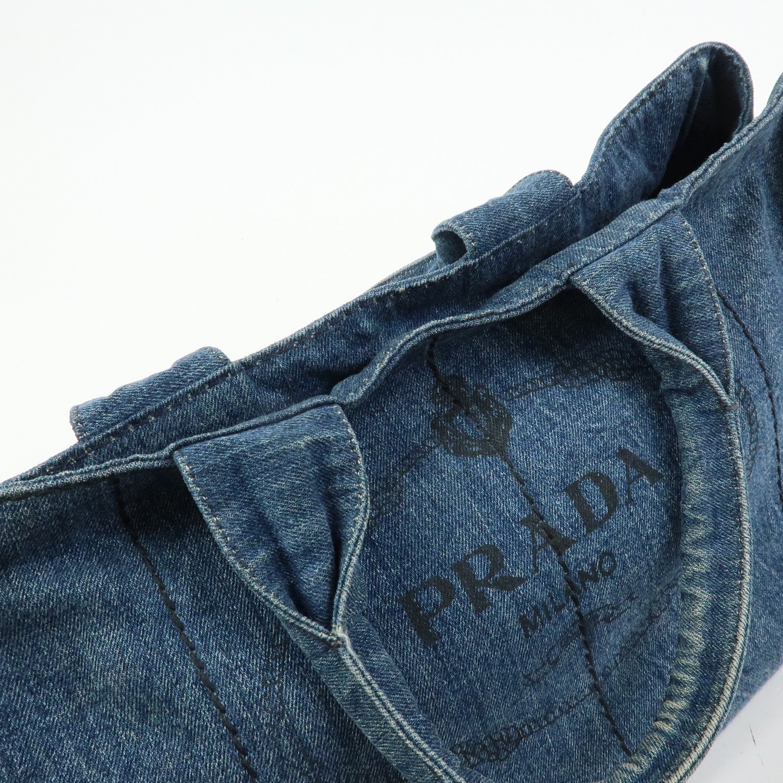 PRADA Triangle Logo Canapa Large Denim Tote Bag Hand Bag B1872B