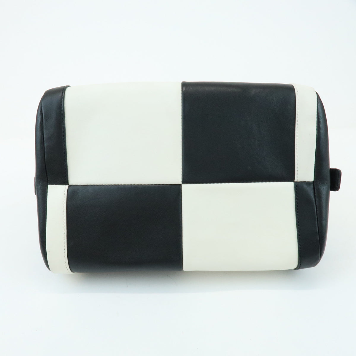 CHANEL COCO Mark Bicolor Lamb Skin Bowling Bag Hand Bag Black White
