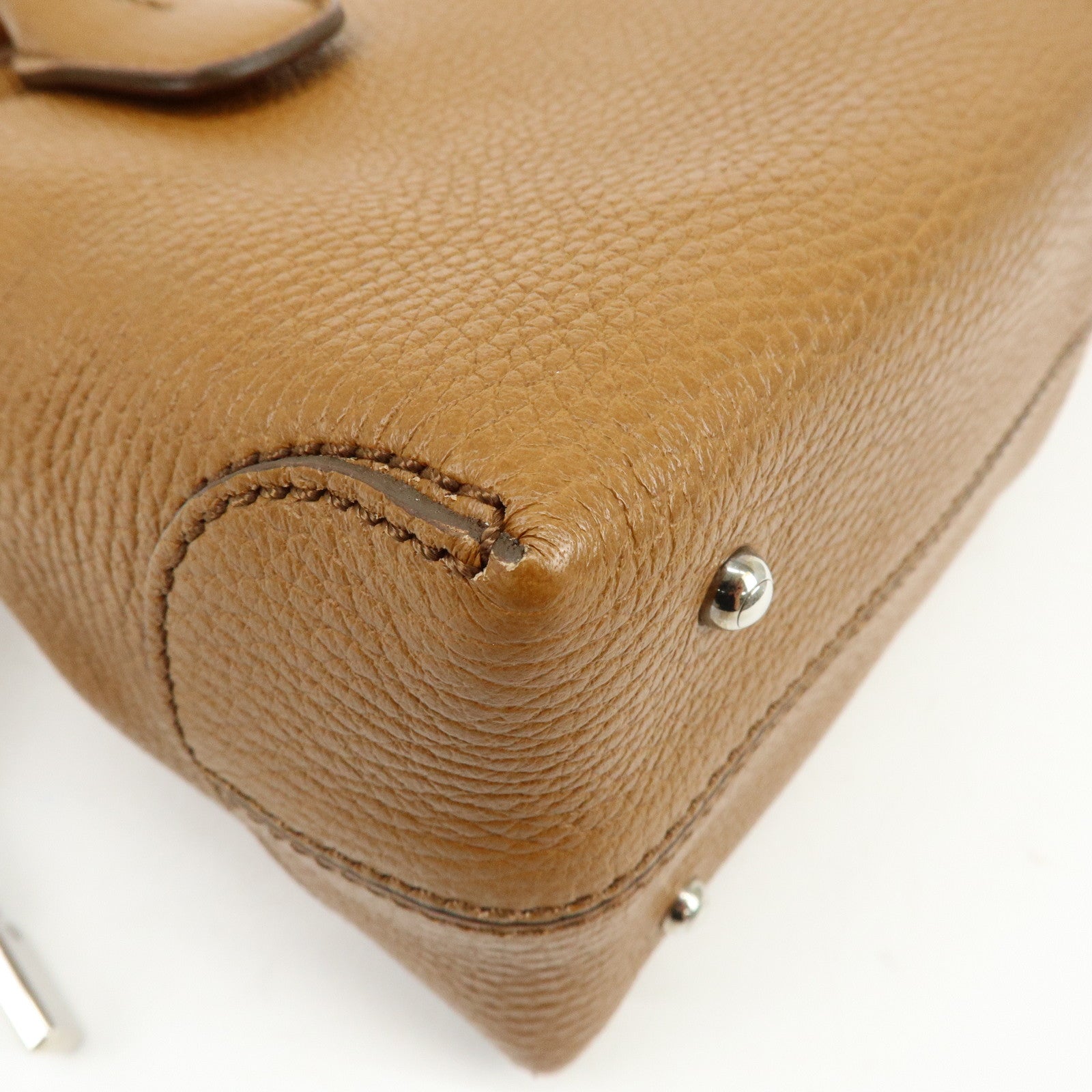 TOD'S Logo Leather Shoulder Bag Hand Bag Tote Bag Camel Brown