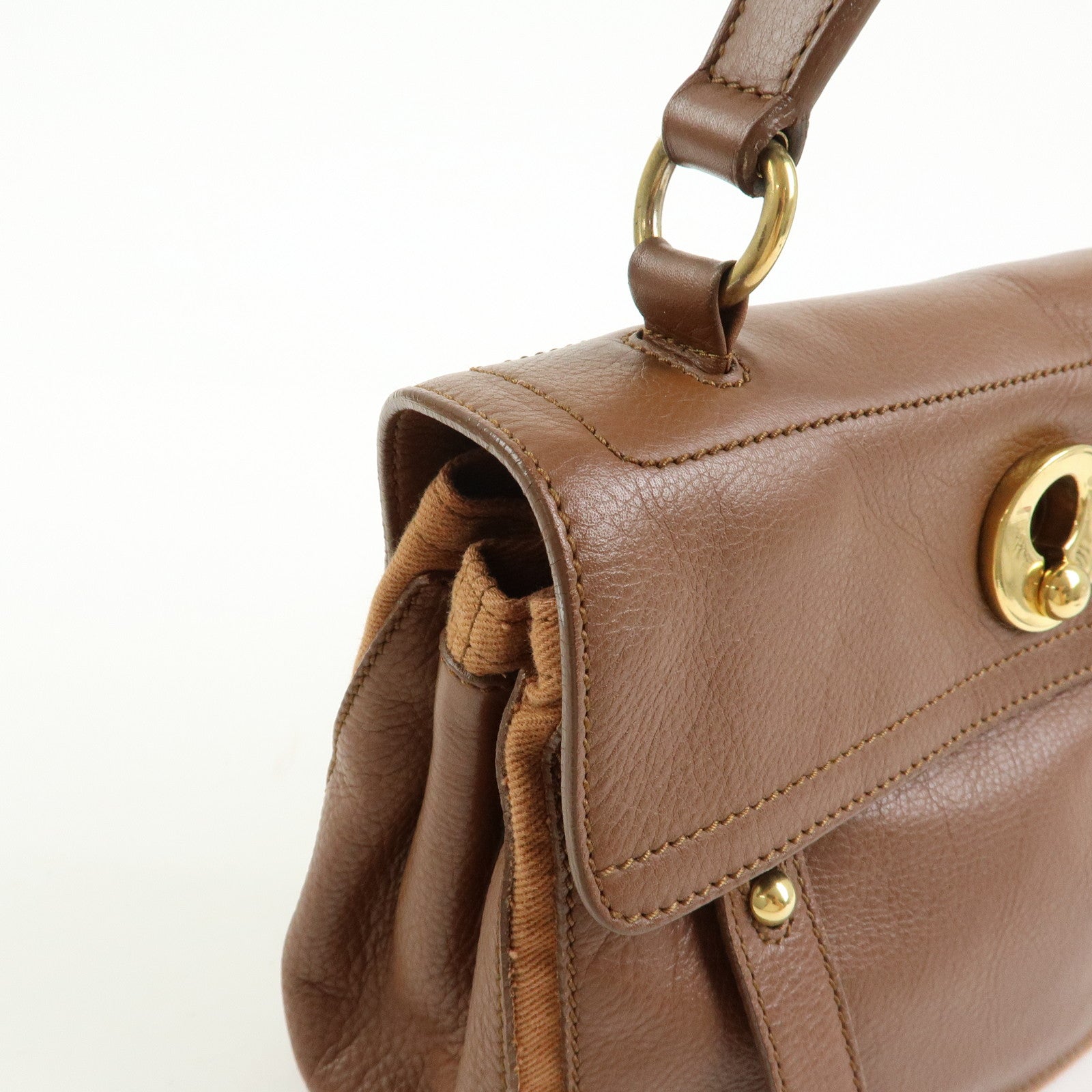 SAINT LAURENT PARIS Muse Two Leather Hand Bag Brown 289278