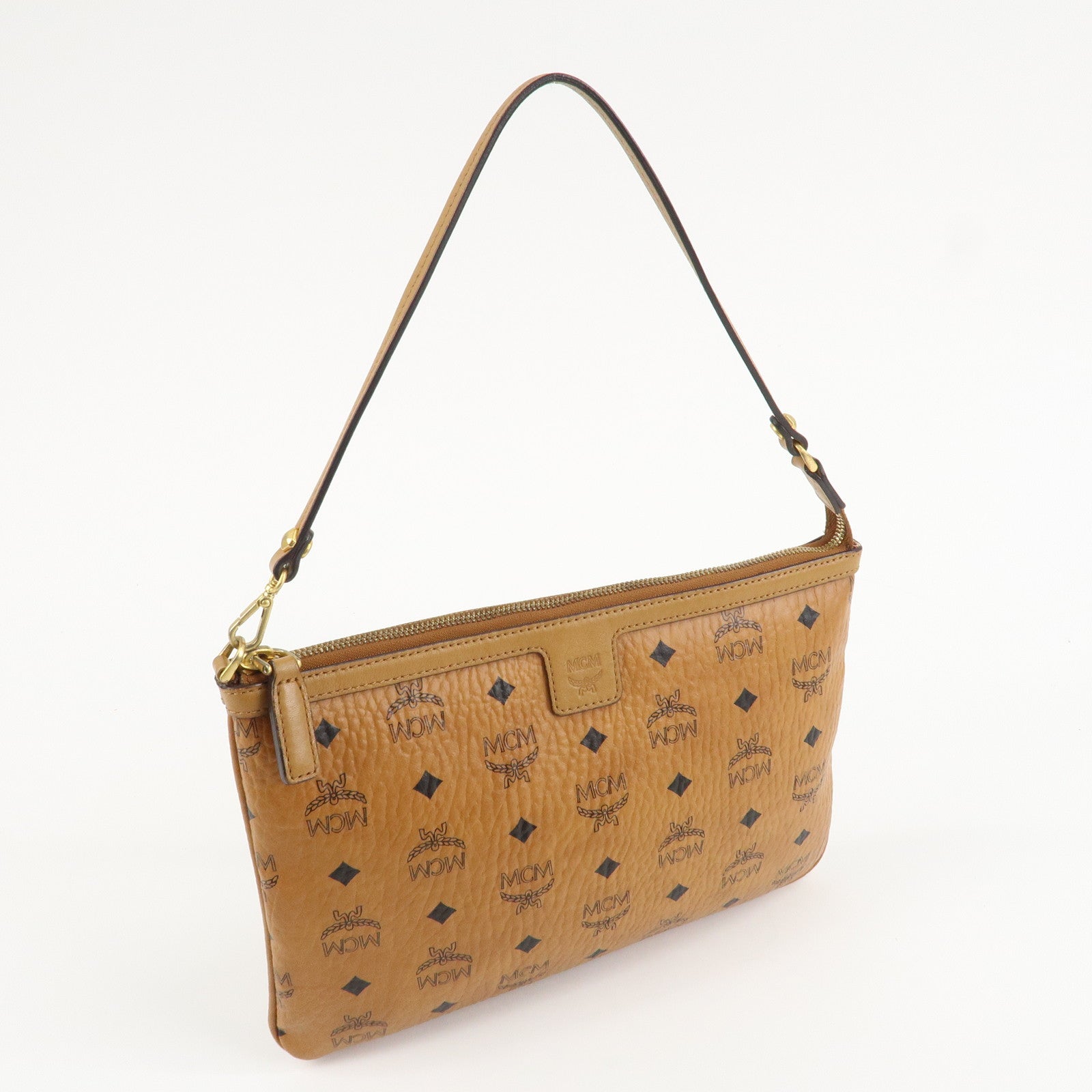 MCM Visetos Leather Shoulder Bag Clutch Bag Hand Bag Brown Used