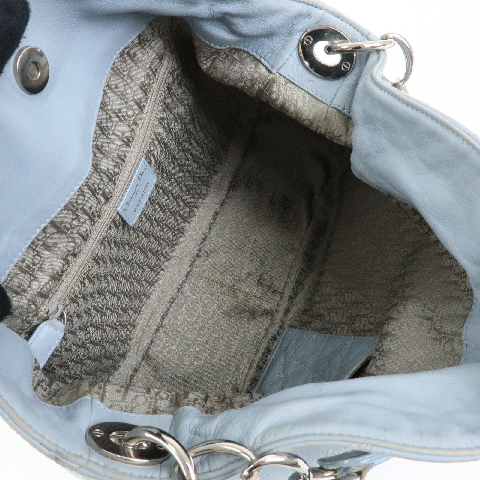 Christian Dior Lady Dior Cannage Lamb Skin Shoulder Bag Hand Bag Blue