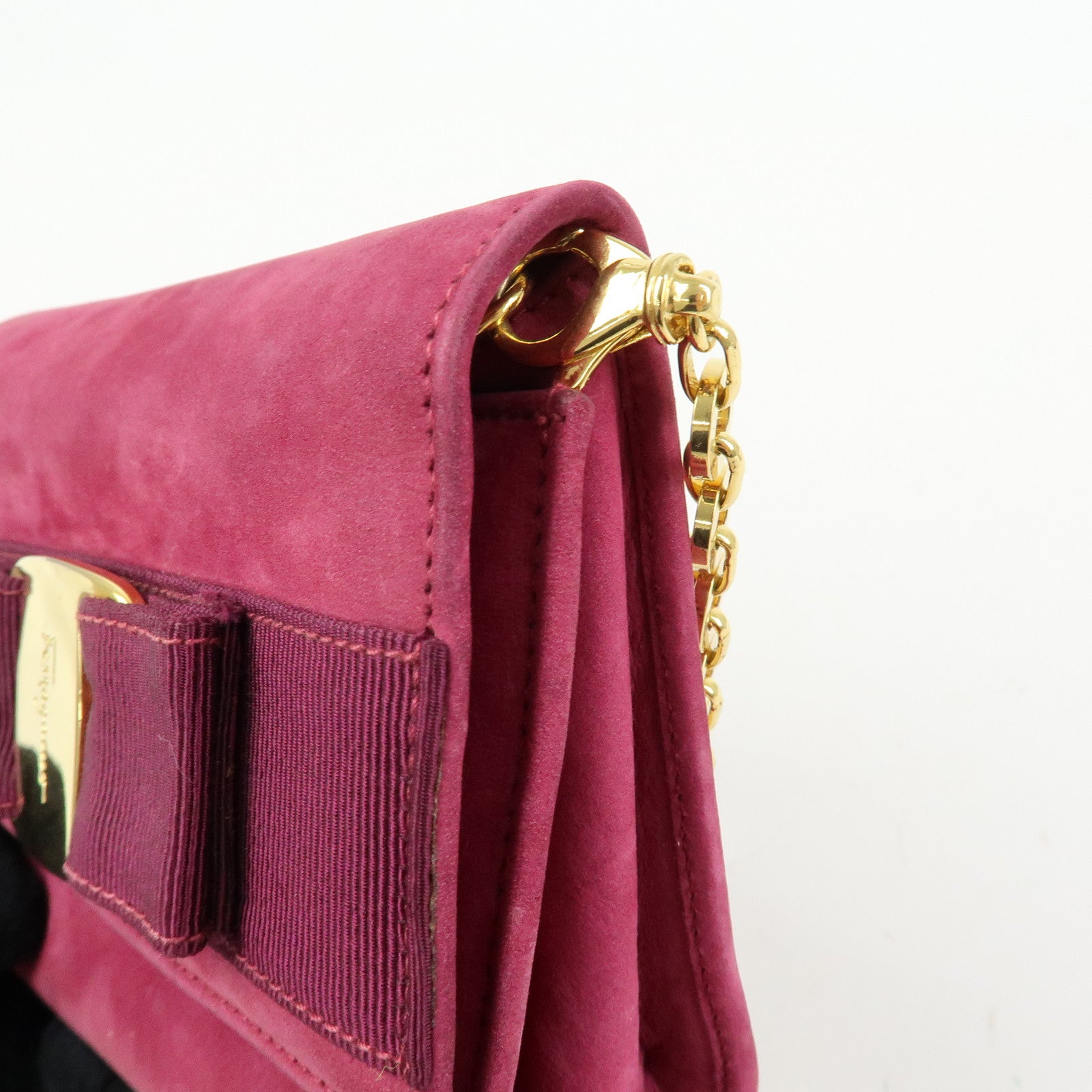 Ferragamo Varra Ribbon Suede 3Way Bag Chain Shoulder Bag Purple