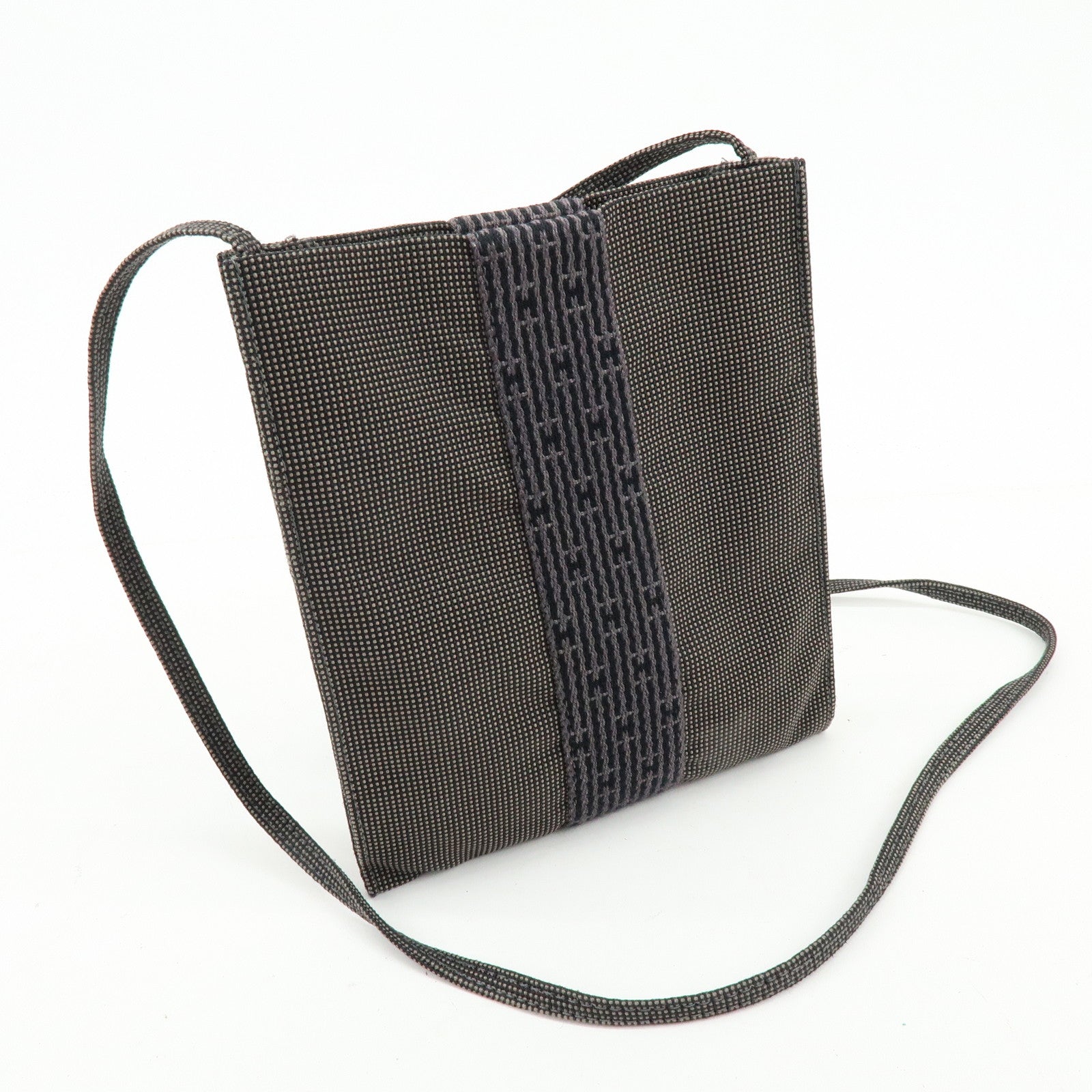 HERMES Herline Canvas Shoulder Bag Crossbody Bag Grey