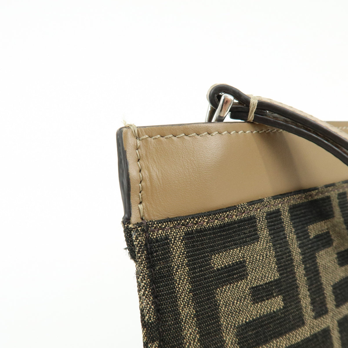 FENDI Zucca Flat Slim Canvas Leather Clutch Bag Pouch Brown 7N0134
