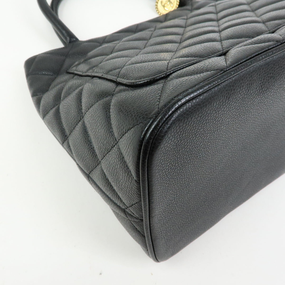 CHANEL Matelasse COCO Mark Caviarskin Medallion Tote Bag Black A01804
