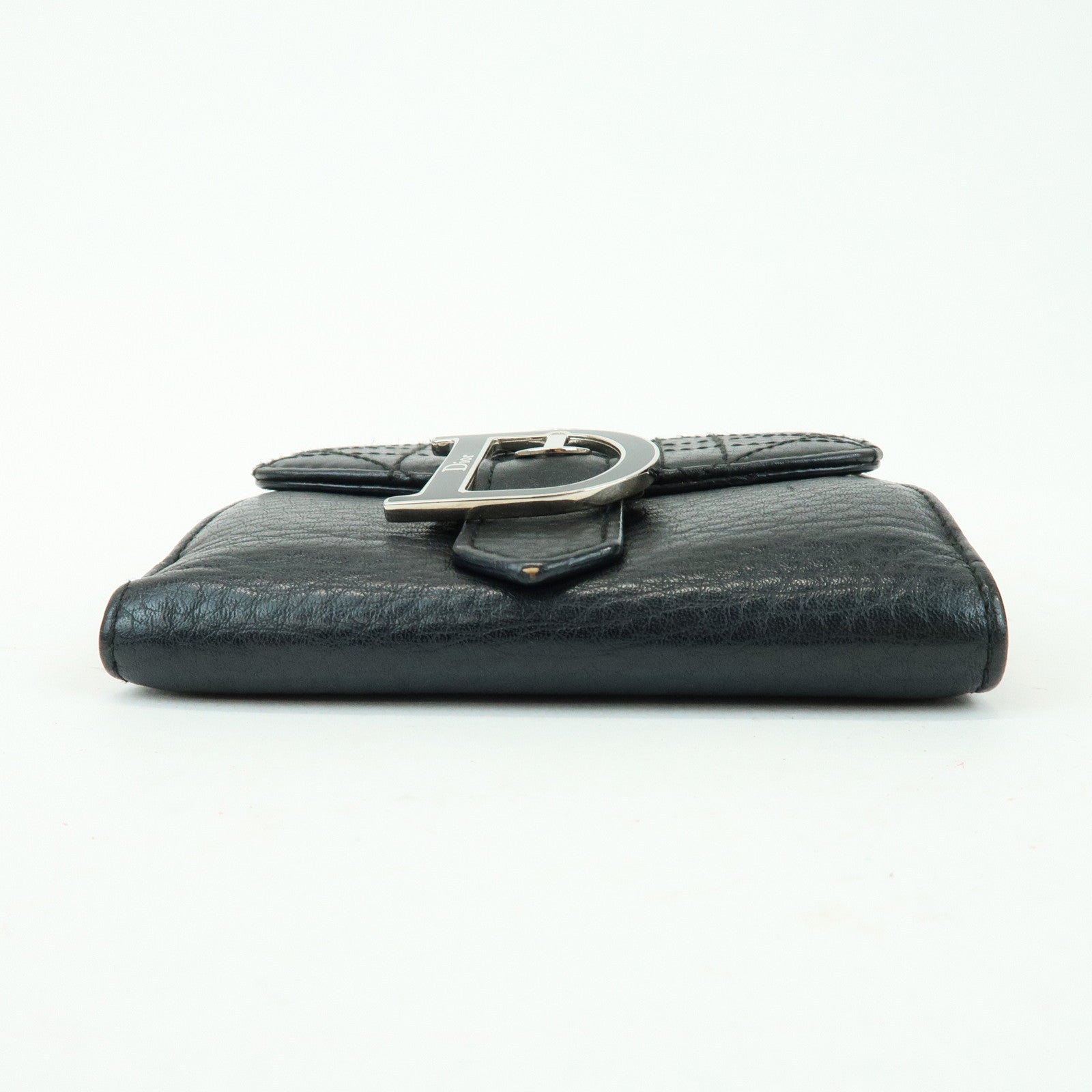 Christian Dior Cannage D Logo Leather Bi-fold Compact Wallet Black