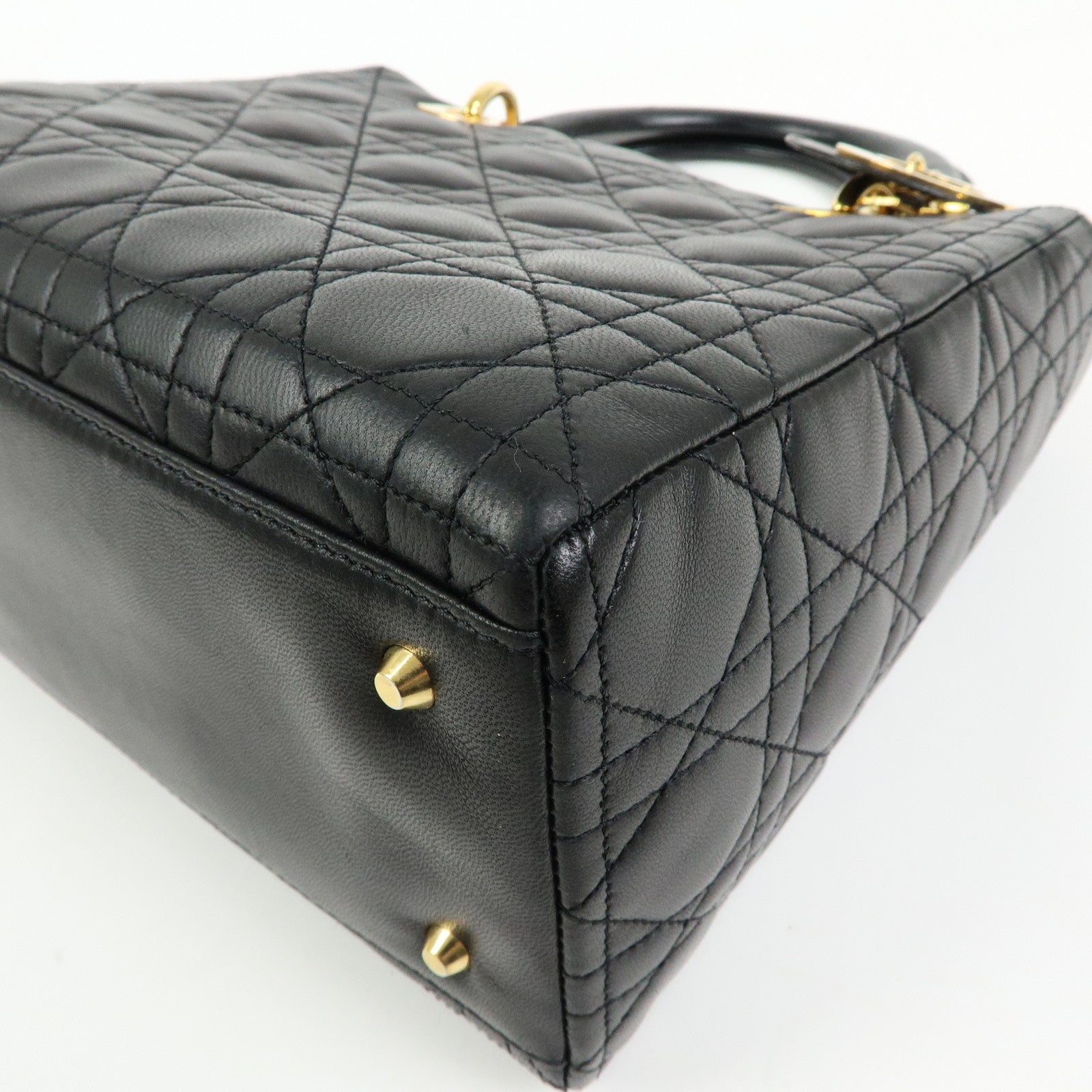 Christian Dior Cannage Lady Dior Leather Hand Bag Black