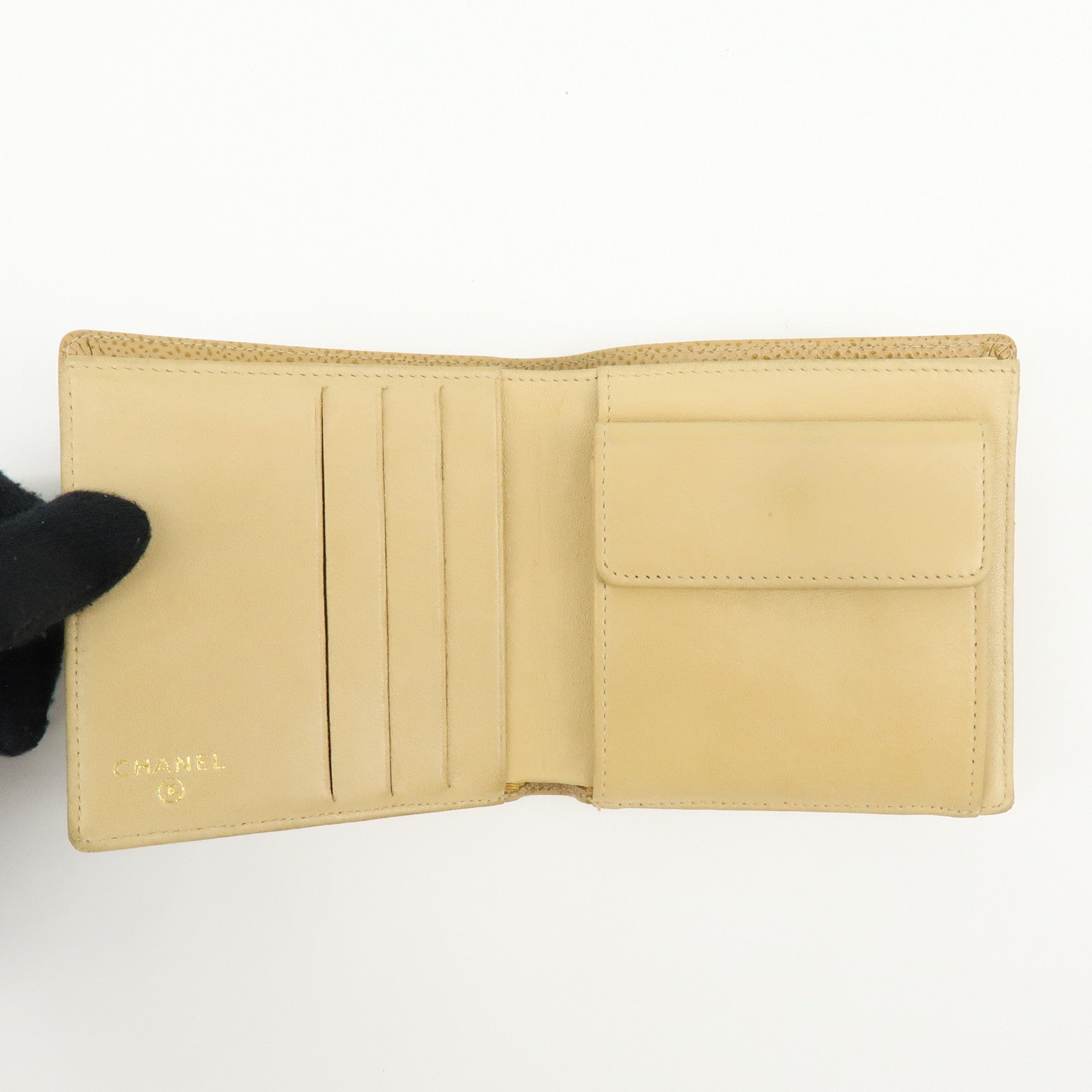CHANEL COCO Mark Caviarskin Compact Wallet Beige