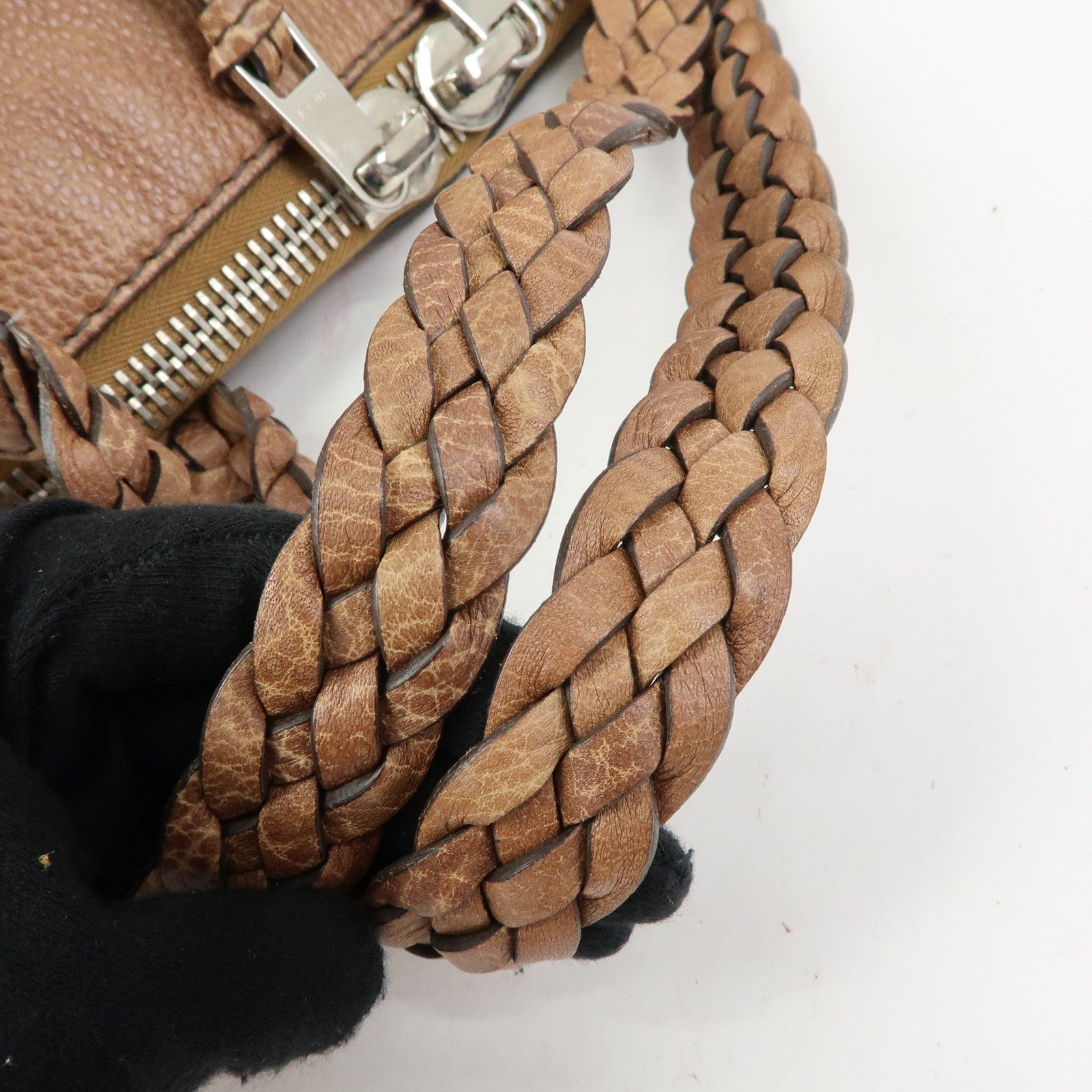 GUCCI Bamboo Embossed Leather Boston Bag Hand Bag Brown 232959