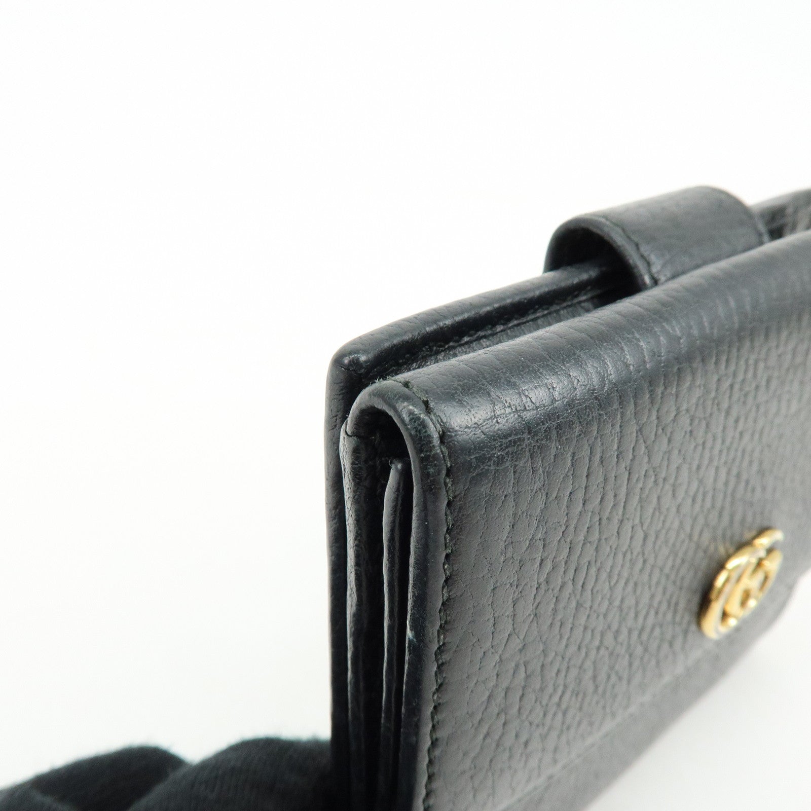 GUCCI GG Petit Marmont Leather Double Hook Compact Wallet Black 456122