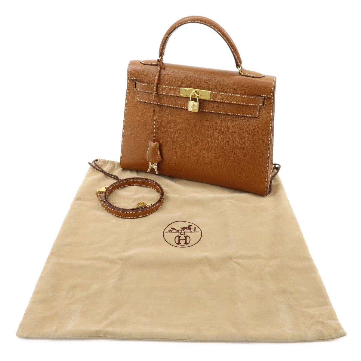HERMES Kelly 32 Sellier Courchevel 2Way Bag Hand Bag 〇V Stamped Gold