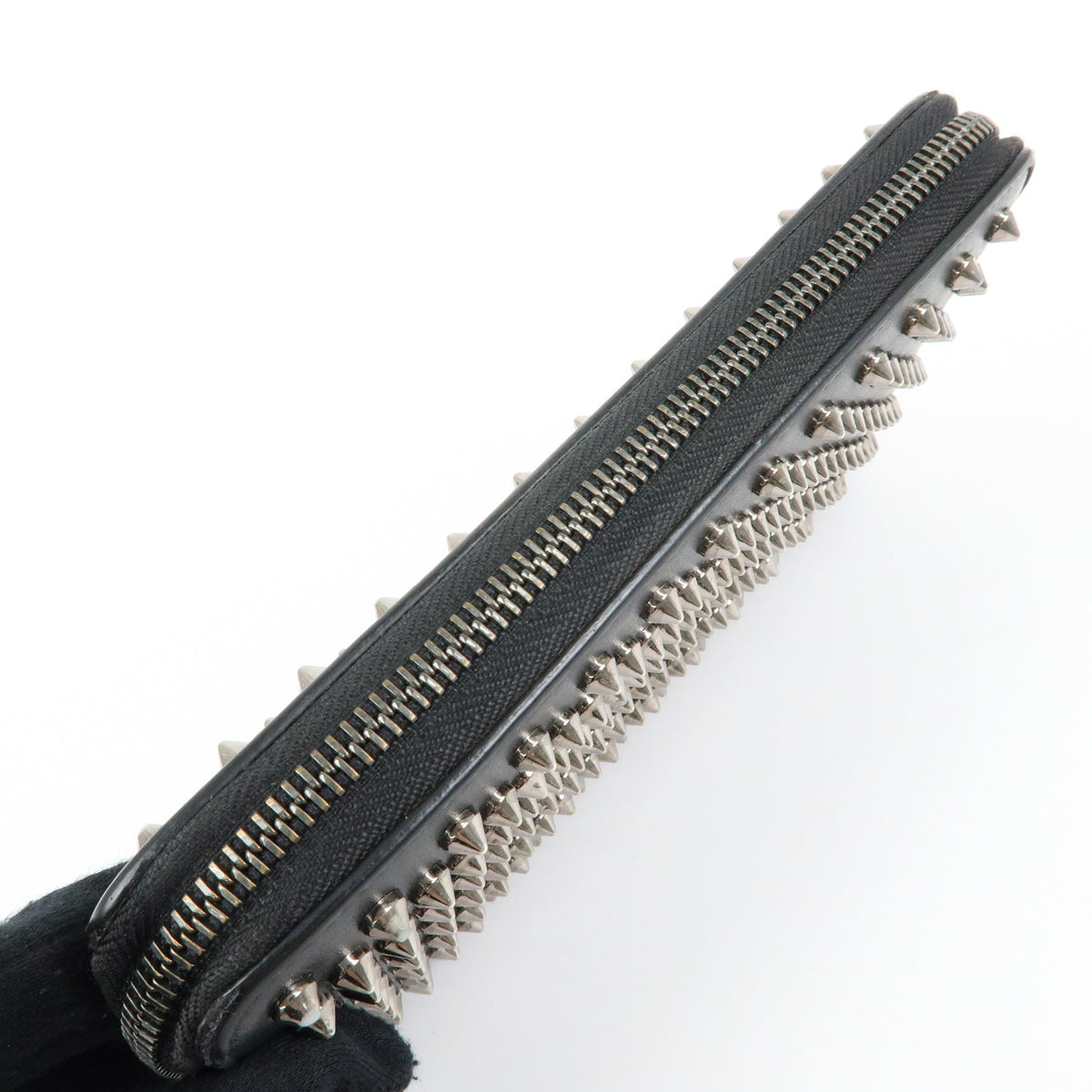 Christian Louboutin Studs Leather Round Zippy Compact Wallet Black