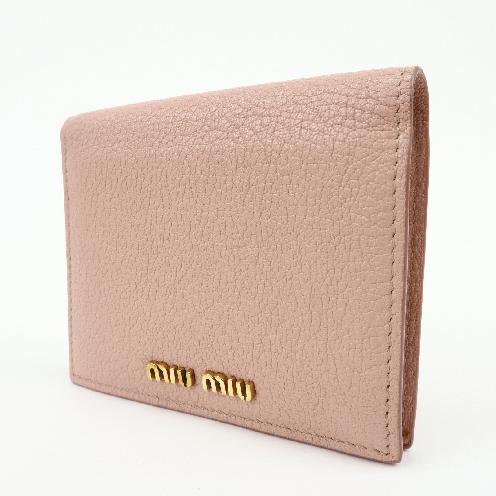 MIU MIU Logo Madras Leather Bi-fold Compact Wallet Pink