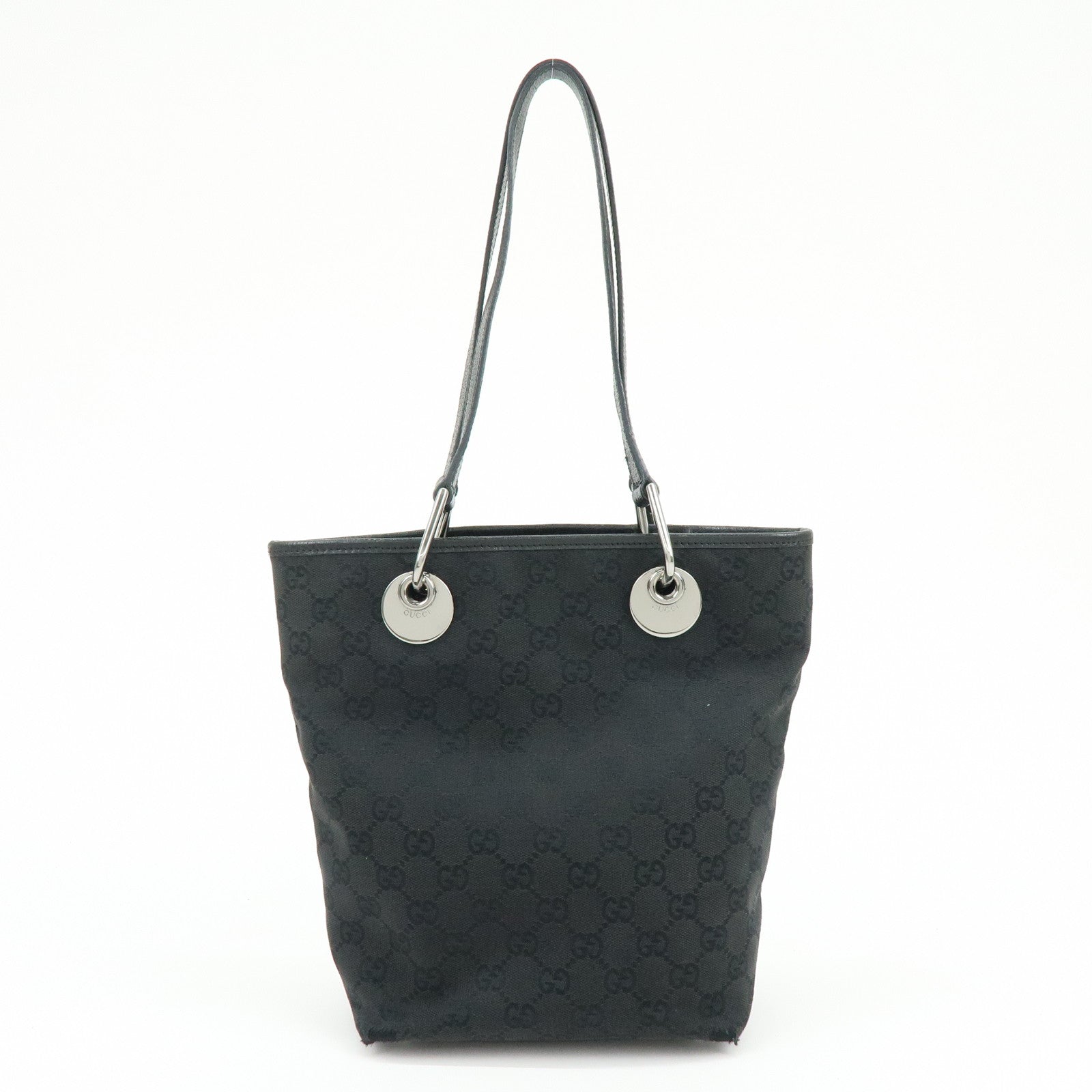 GUCCI GG Canvas Leather Tote Bag Hand Bag Black 120840