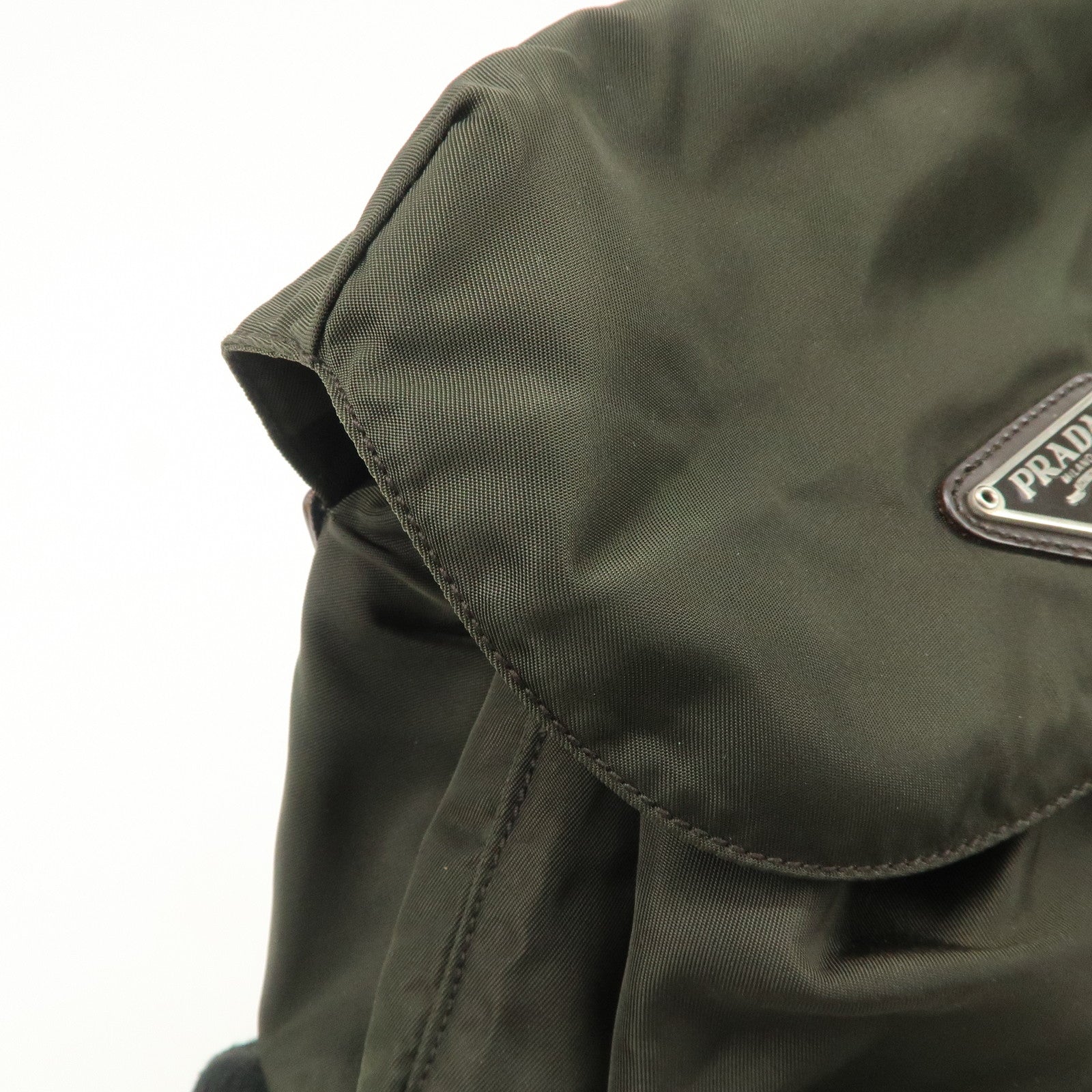 PRADA  Triangle Logo Leather Nylon BackPack B5885F Used