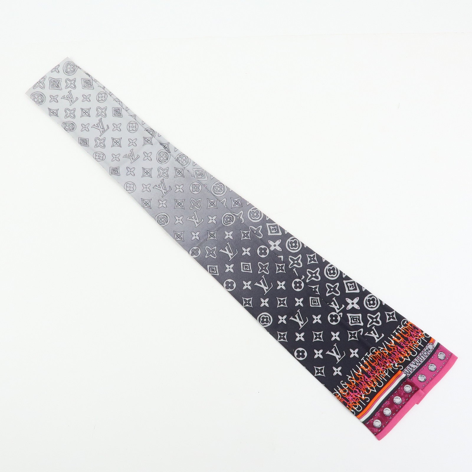 Louis Vuitton Silk 100% Monogram Map Bandeau Scarf Gray Pink Gradation