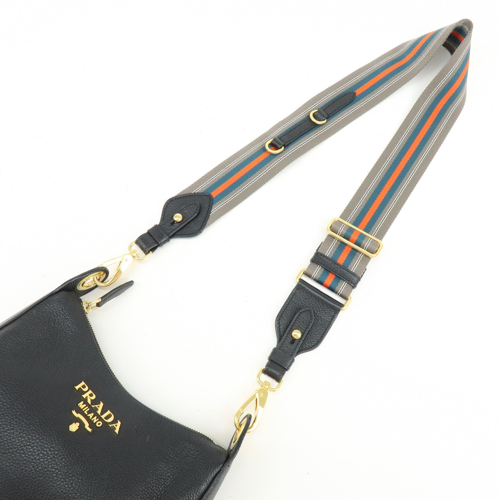 PRADA Vitello Phenix Leather Shoulder Bag Crossbody Bag  Black 1BC180