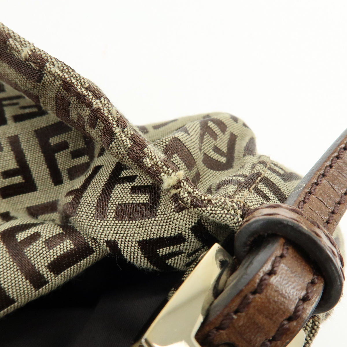 FENDI Mini Mamma Baguette Zucchino Canvas Leather Shoulder Bag 8BR180