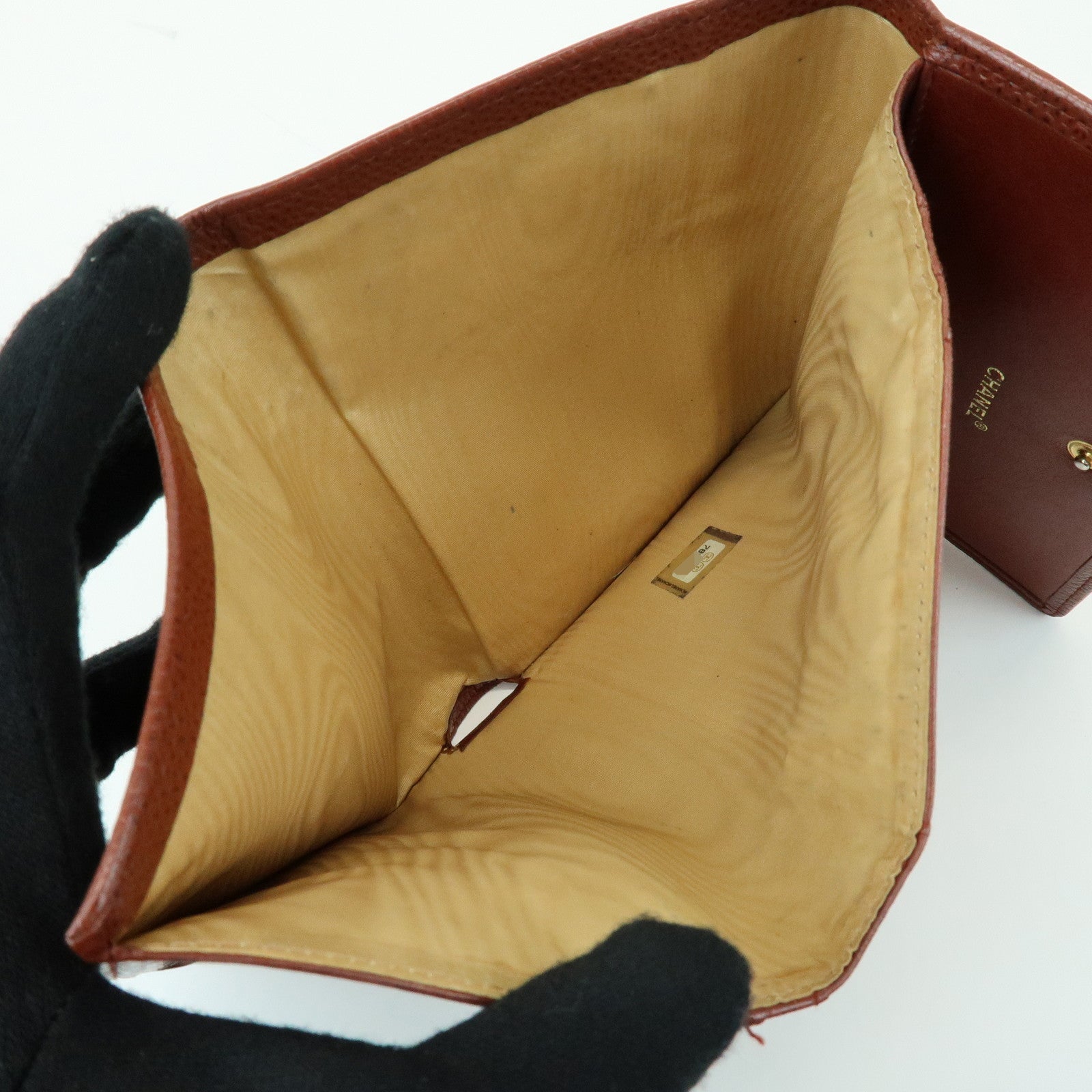 CHANEL COCO Mark Caviarskin Tri-fold Compact Wallet Brown