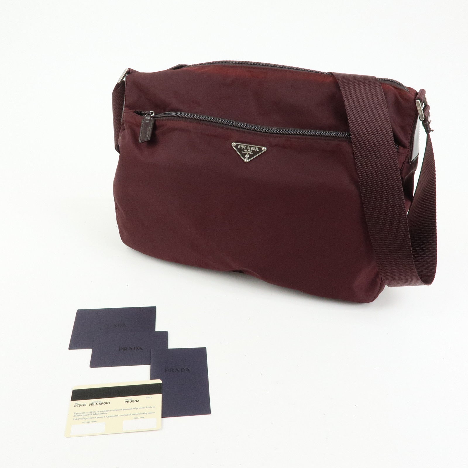 PRADA Triangle Logo Nylon Leather Shoulder Bag Burgundy BT0426