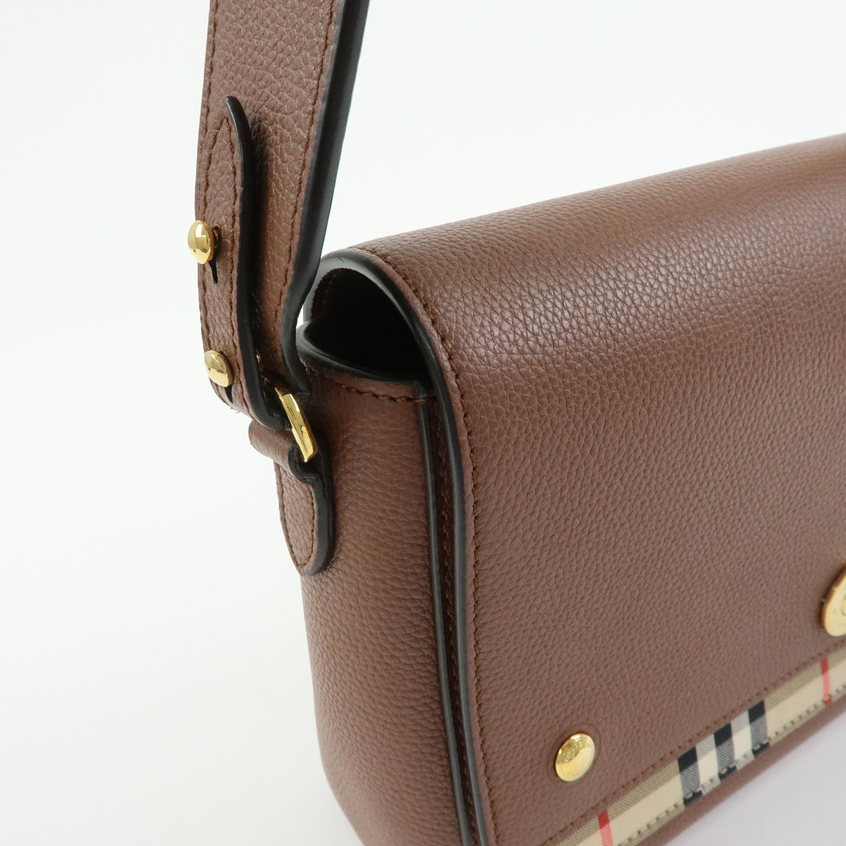 BURBERRY Nova Plaid Leather Canvas Shoulder Bag Crossbody Bag Brown