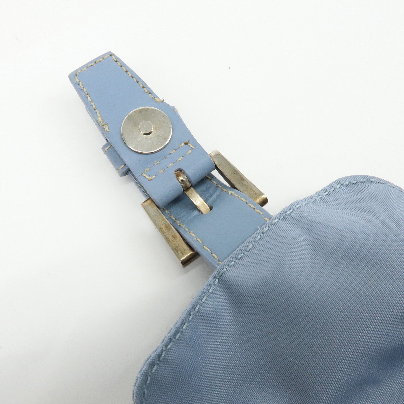 PRADA Triangle Logo Nylon Leather Waist Bag Body Bag Light Blue