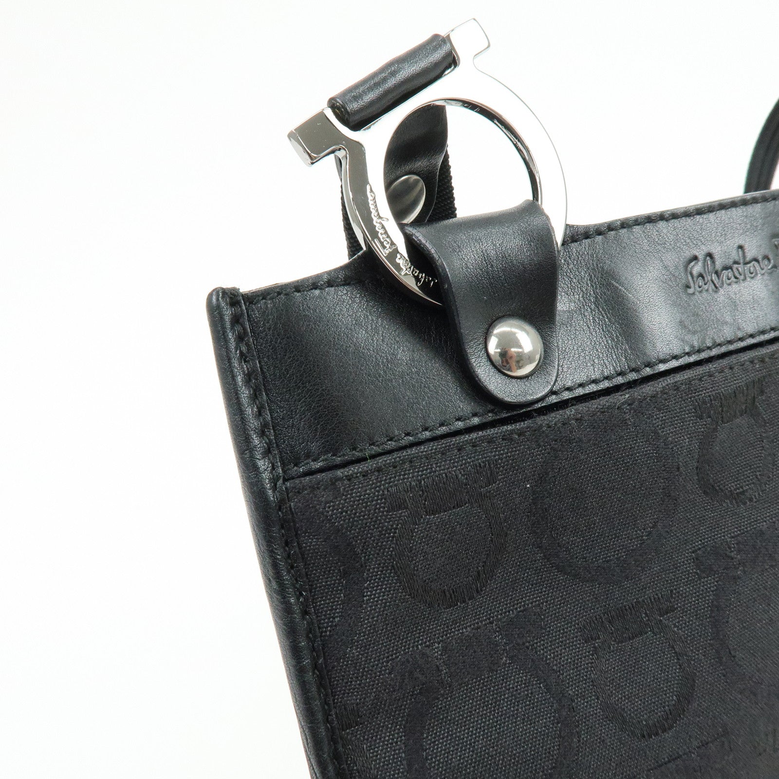 Ferragamo Gancini Canvas Leather Shoulder Bag Crossbody Bag Black