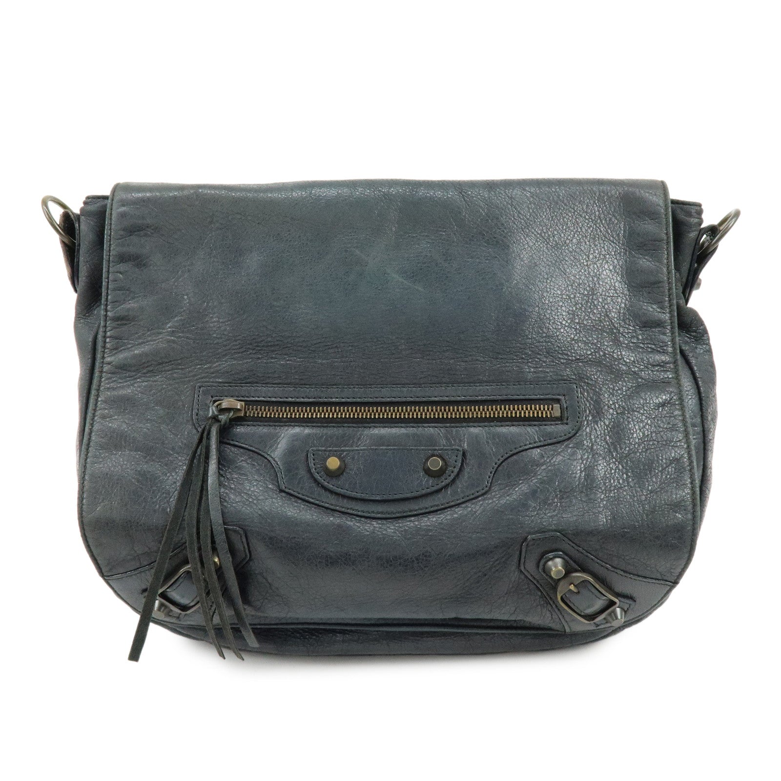 BALENCIAGA THE FOLK Leather Shoulder Bag Black 246432
