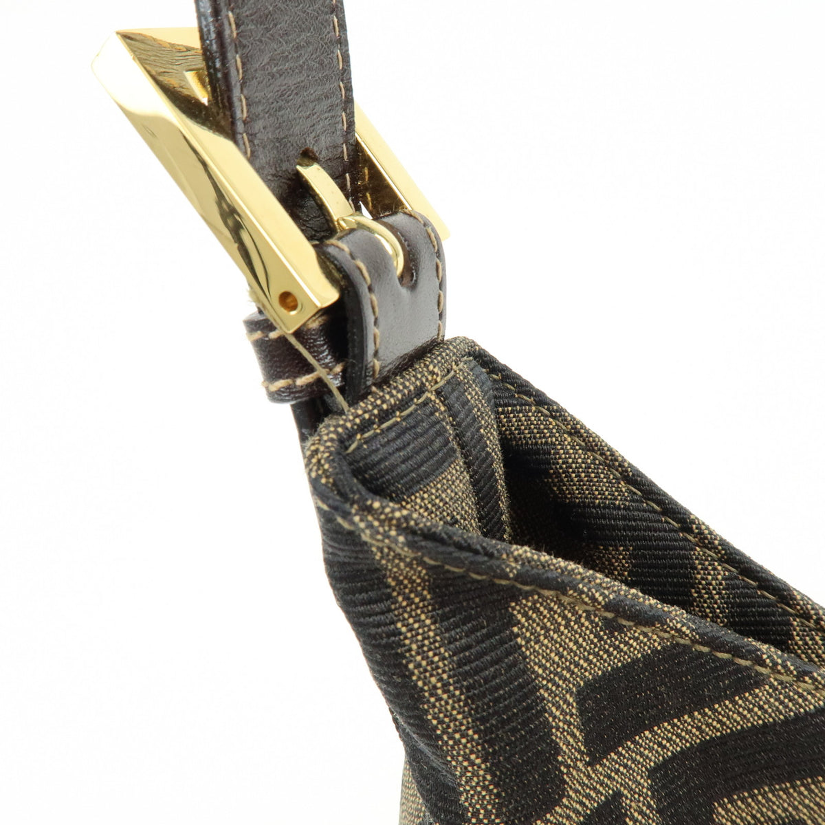 FENDI Zucca Canvas Leather Shoulder Bag Hand Bag Brown Black 26569