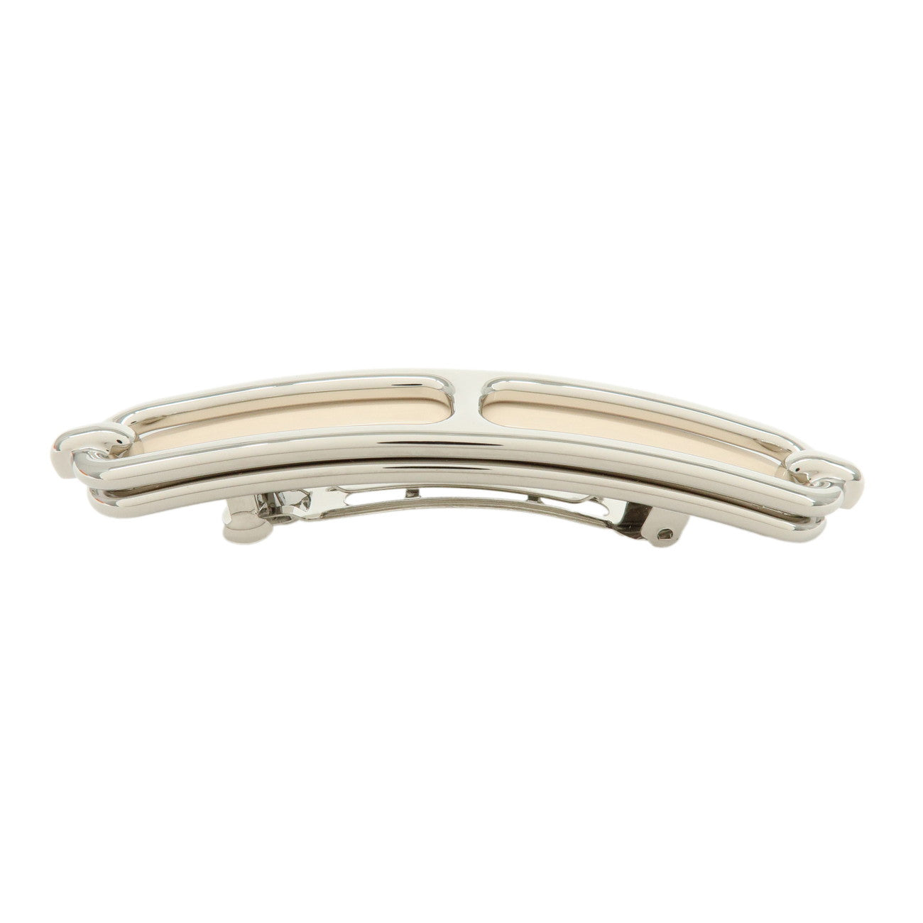 HERMES Roulis PM Metal Hair Accessory Hair Clip Silver Pink