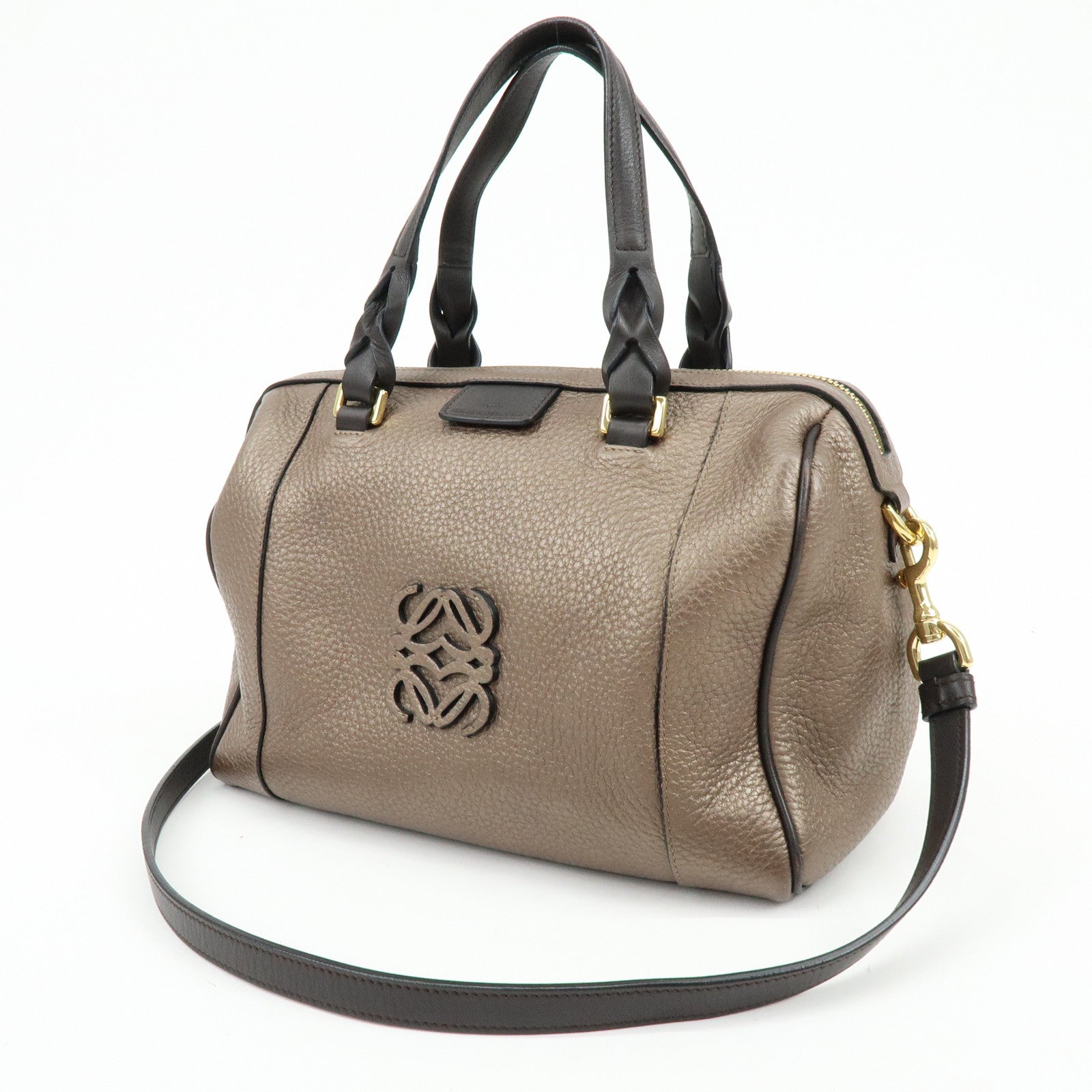 LOEWE Anagram Leather 2Way Bag Hand Bag Boston Bag Bronze
