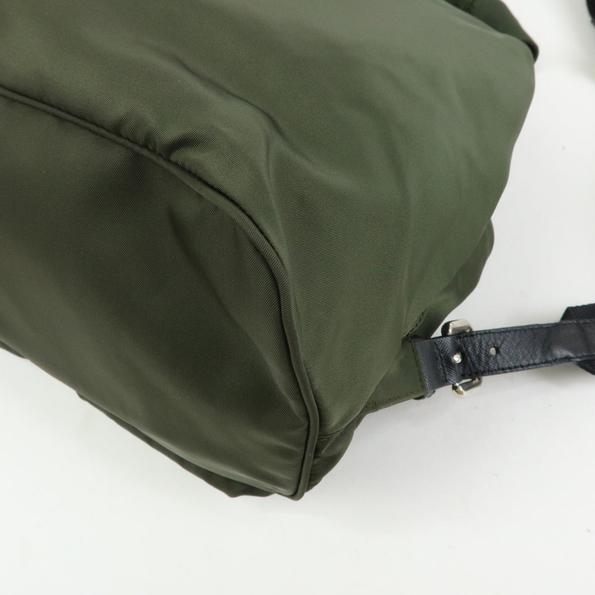PRADA Triangle Logo Nylon Saffiano Leather Backpack Khaki 1BZ005