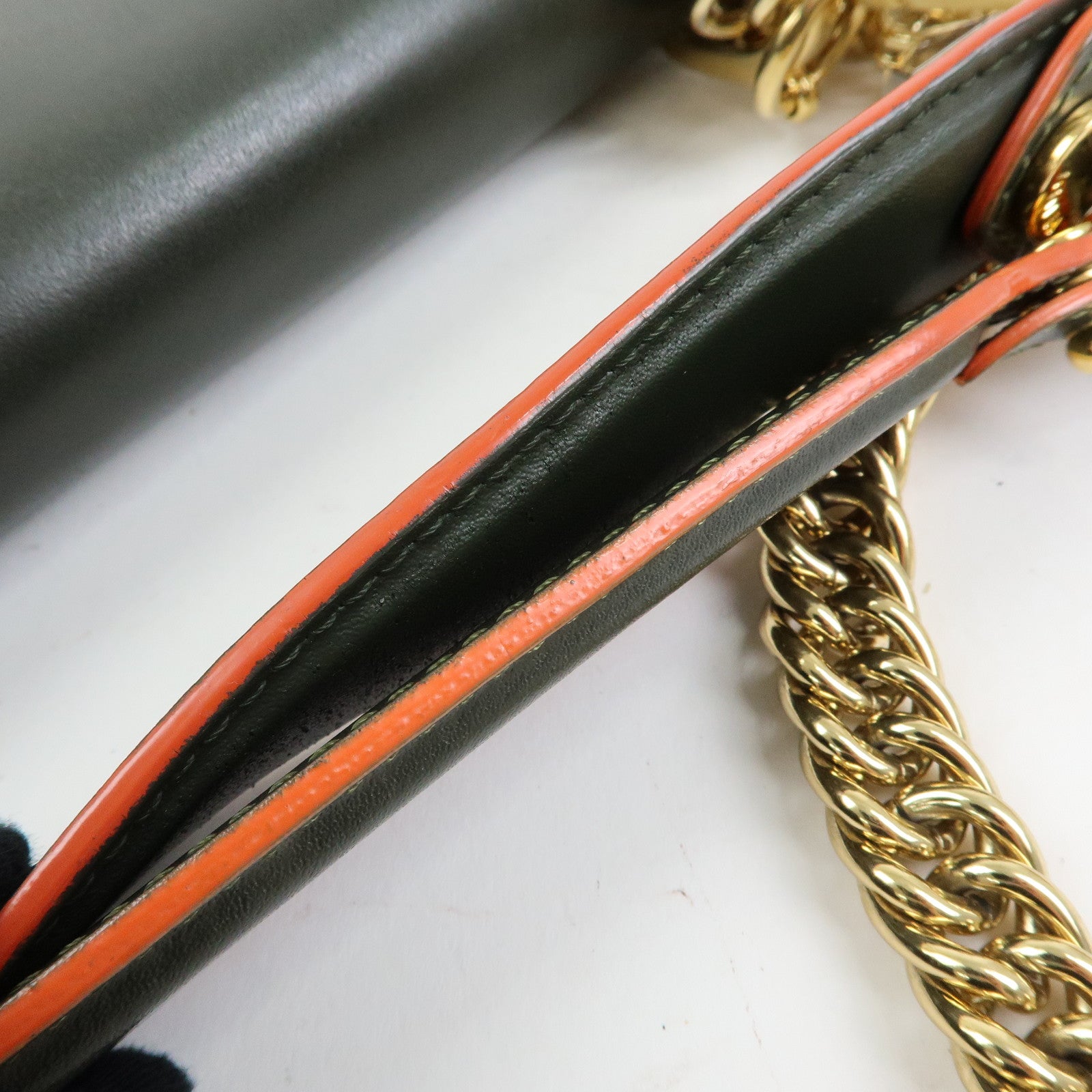 FENDI KAN I Leather 2Way Bag Chain Shoulder Bag Green Orange 8BT283