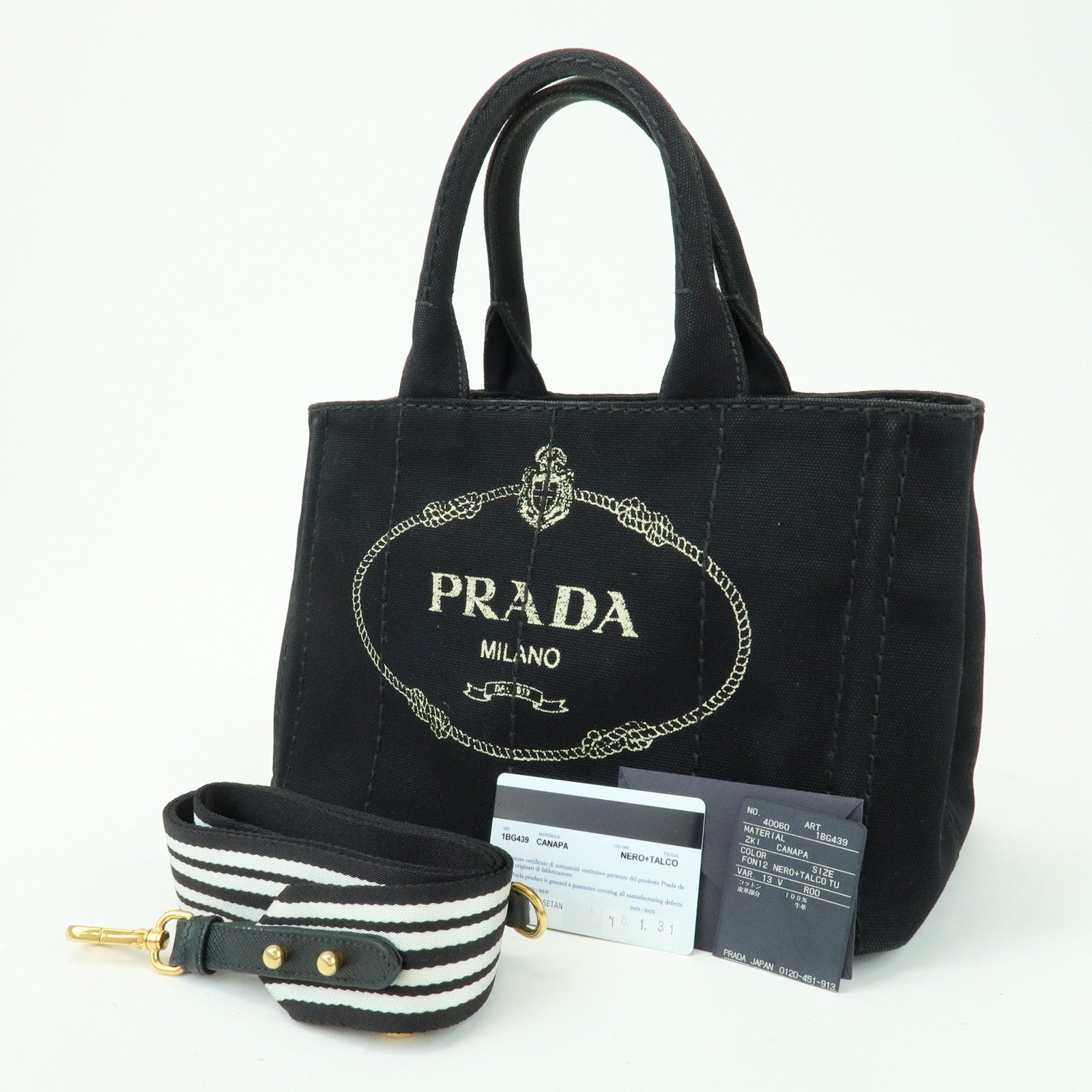 PRADA Canapa Mini Canvas 2Way Bag Hand Bag Black 1BG439