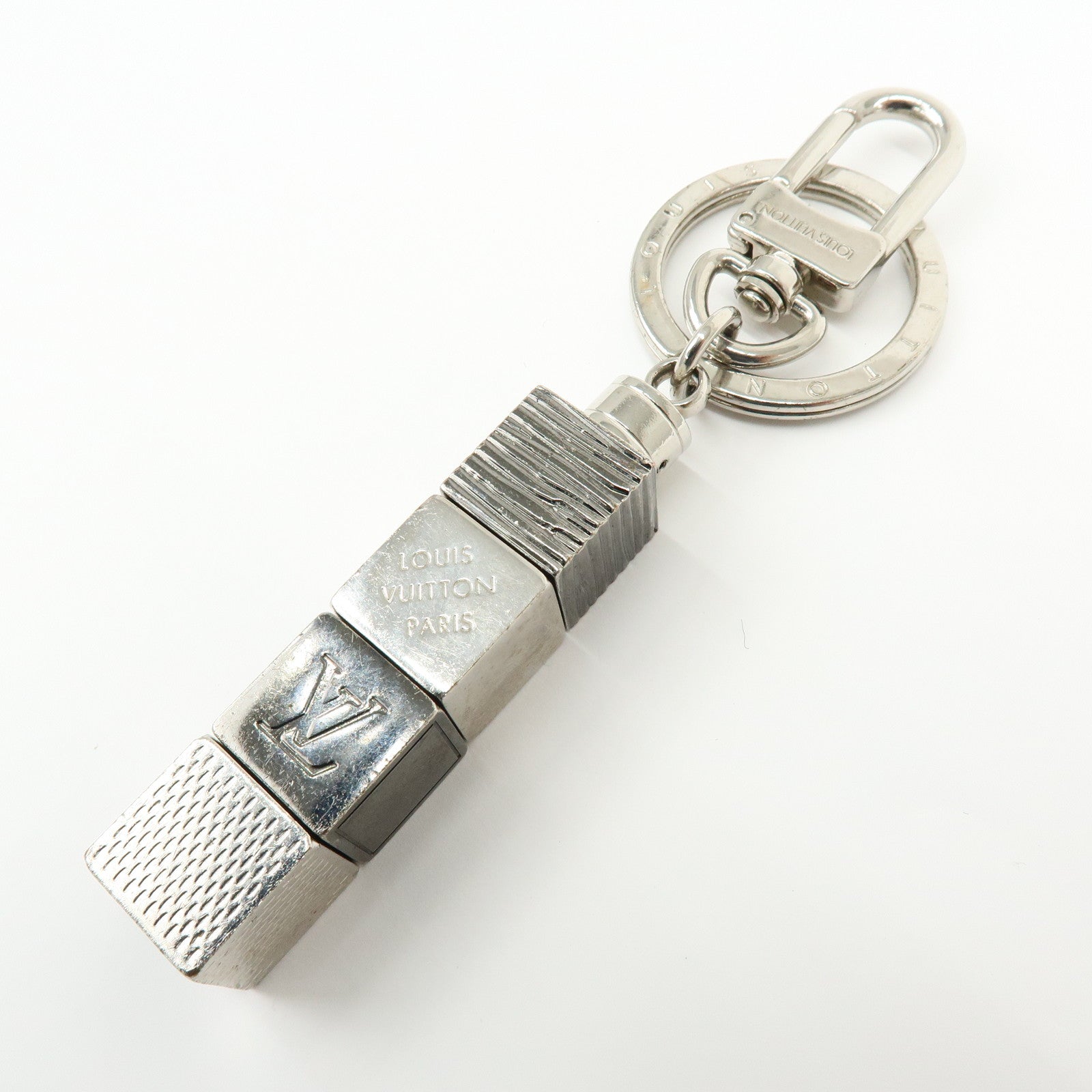 Louis Vuitton Porte Cles Cube Bag Key Charm Silver Gray M67142