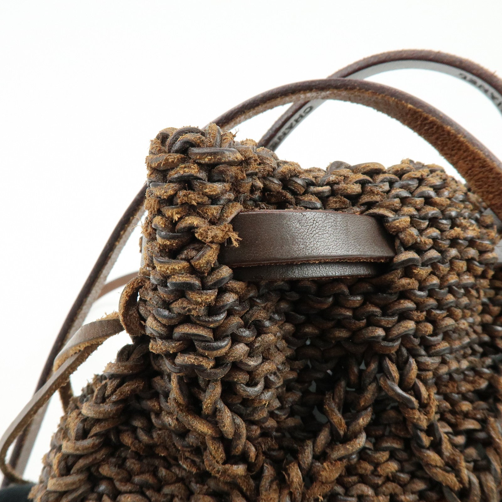 CHANEL Braided Leather Drawstring Shoulder Bag Brown