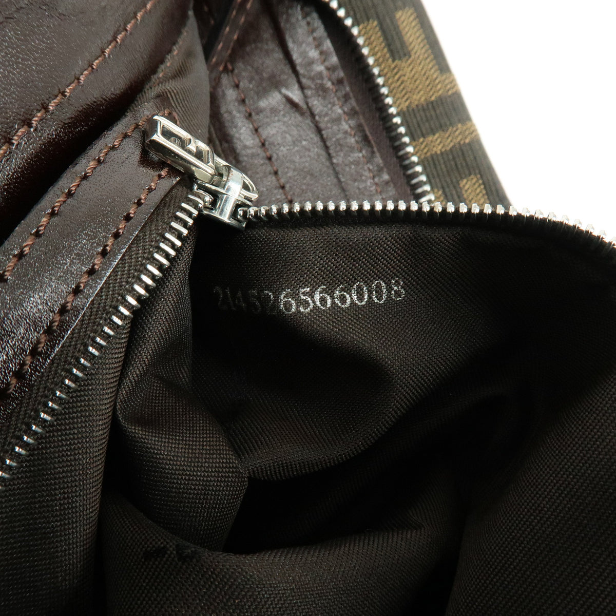 FENDI Zucca Canvas Leather Shoulder Bag Hand Bag Brown Black 26566