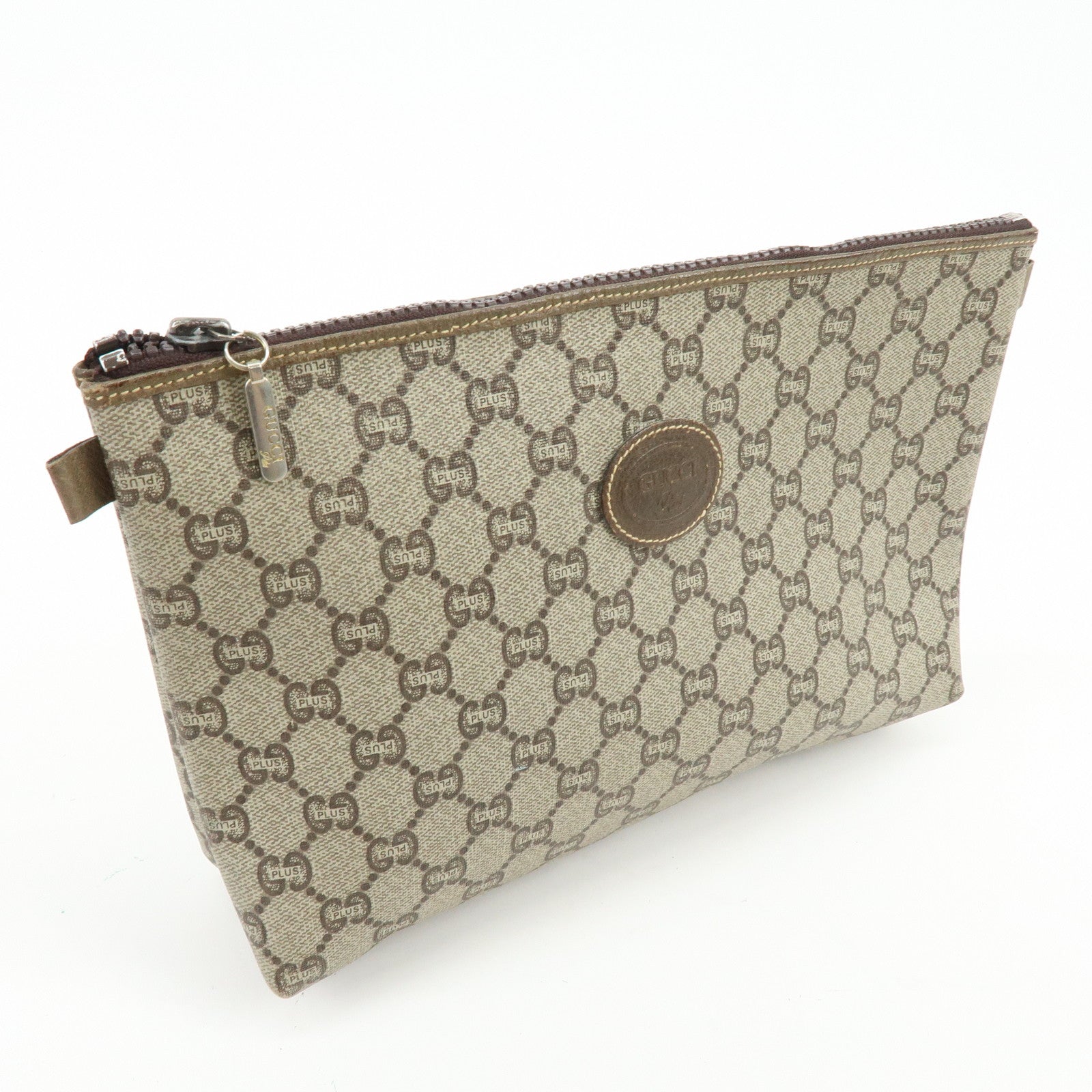 GUCCI Old GUCCI GG Plus Leather Clutch Bag Pouch Beige Brown