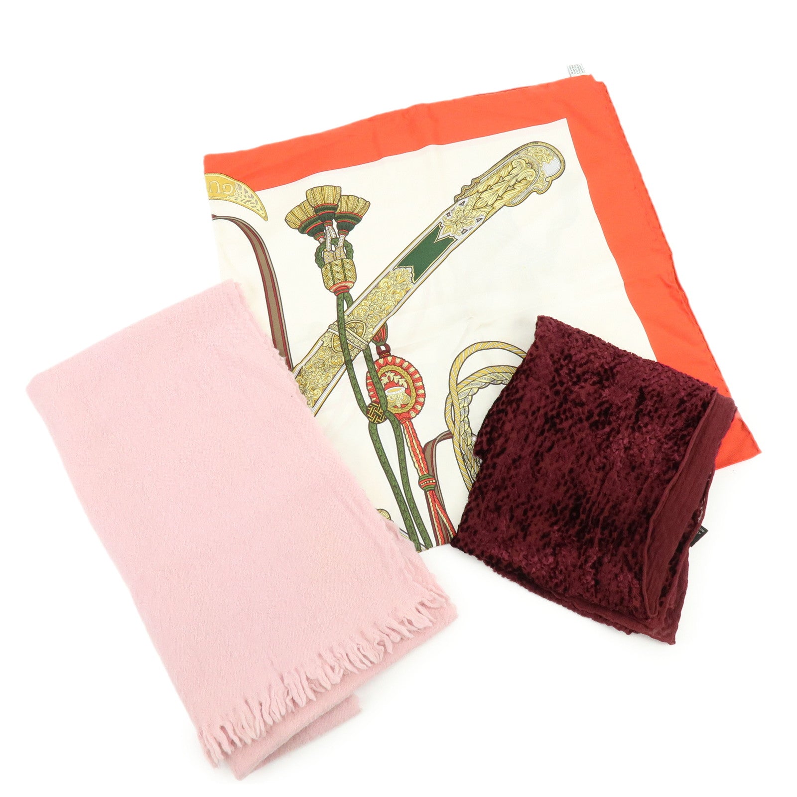 GUCCI Lot of 3 Wool100% Silk100% Rayon Scarf Stole Pink Bordeaux Red